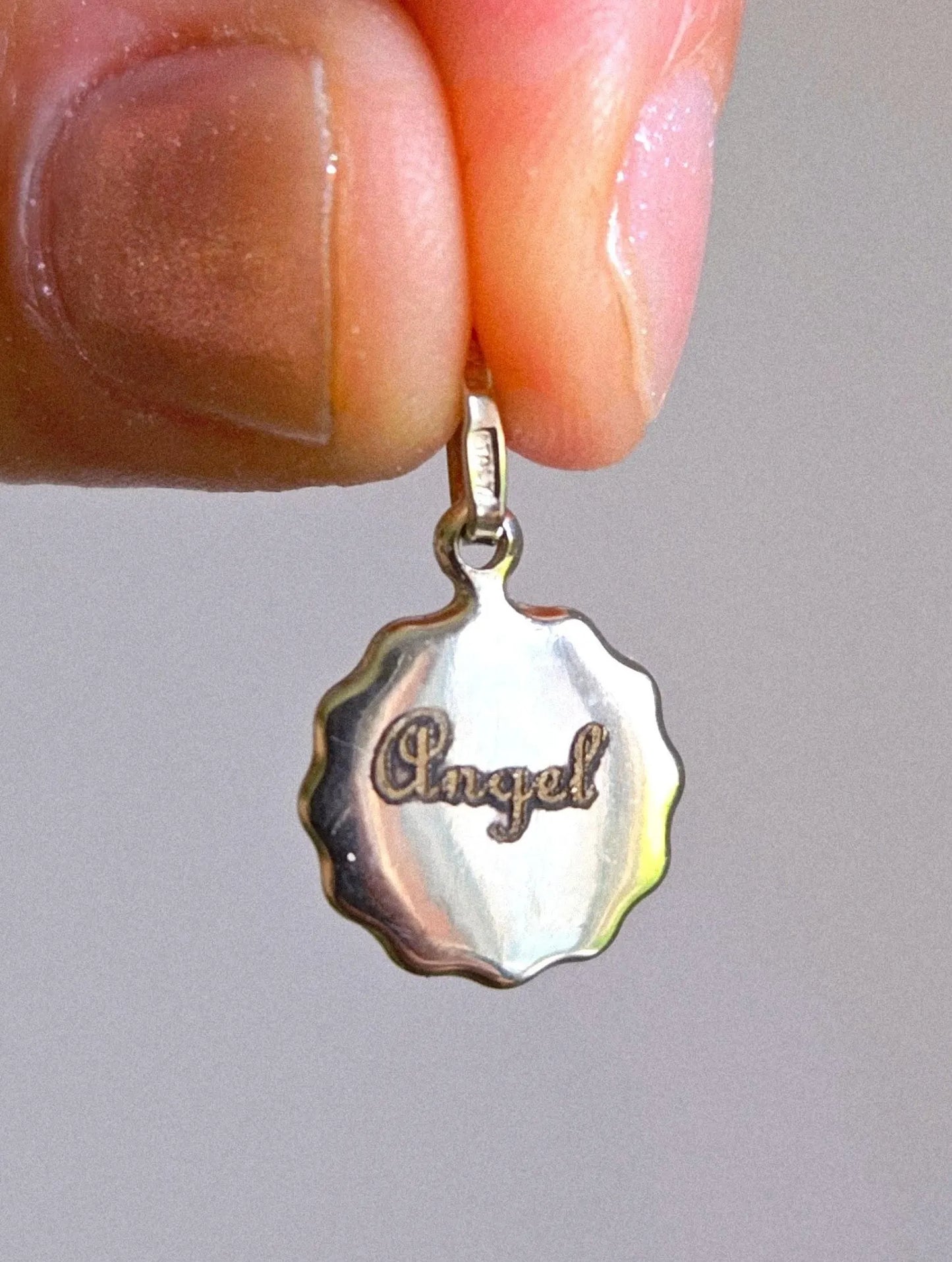Vintage 14k White Gold Cherub Angel Pendant Charm - Italian Hallmarks