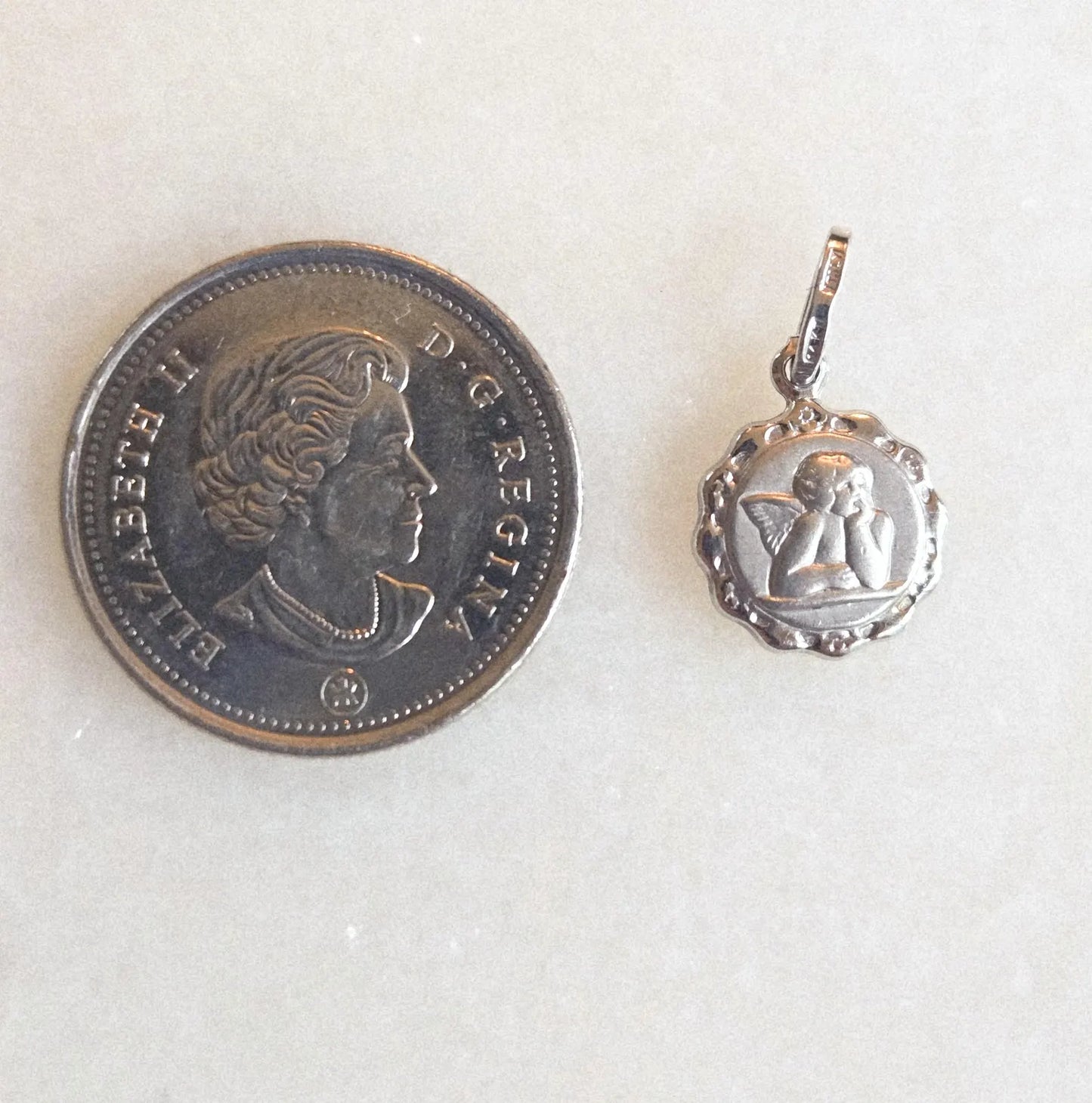 Vintage 14k White Gold Cherub Angel Pendant Charm - Italian Hallmarks