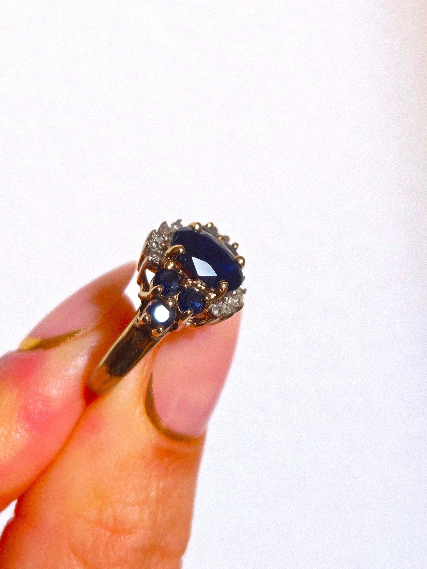 Vintage 10k Gold Blue Sapphire & Diamond Pinky Ring - Size 3.25