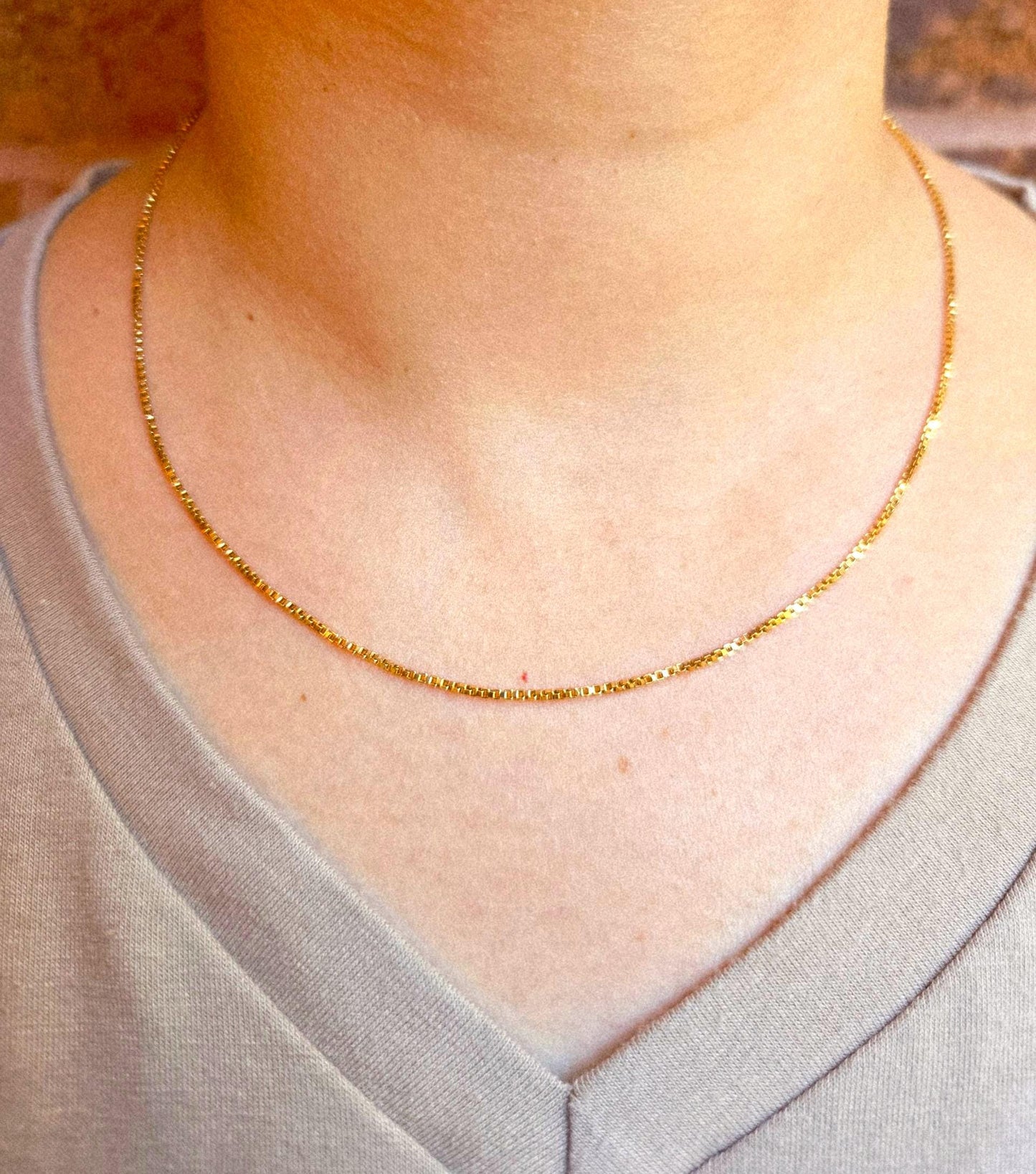 Vintage 9k/10k Gold Box Chain Necklace - 18" Chain