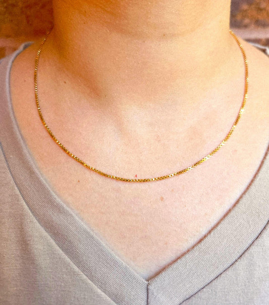 Vintage 9k/10k Gold Box Chain Necklace - 18" Chain