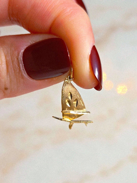Vintage 10k Gold Sailboat Pendant Charm - Nautical, Sports
