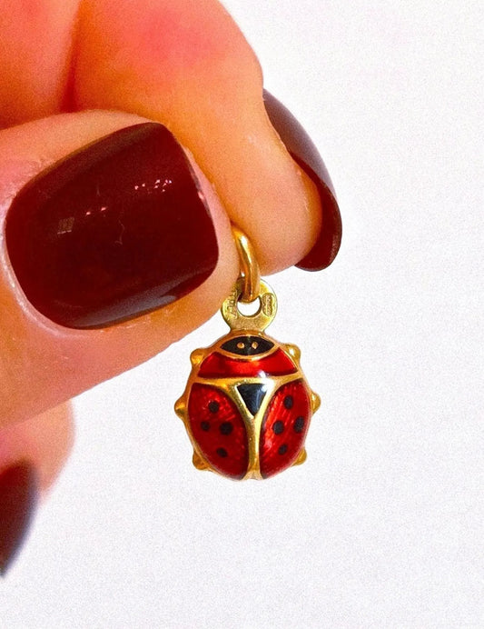 Vintage 10k Gold Ladybug Pendant Charm - Italian Hallmarks