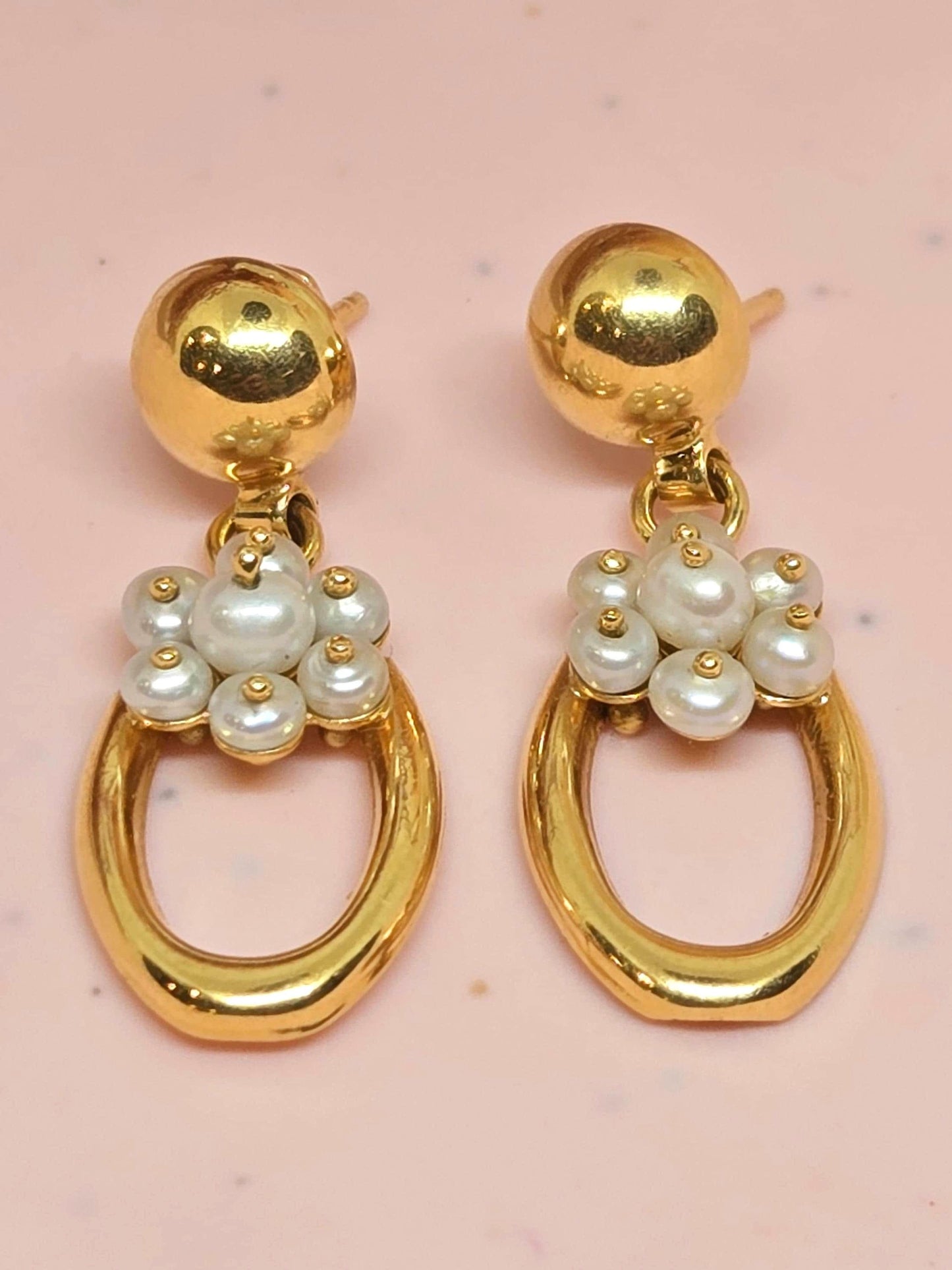Vintage 1970's 18k 750 Solid Yellow Gold Pearl Earrings - Italian Hallmarks
