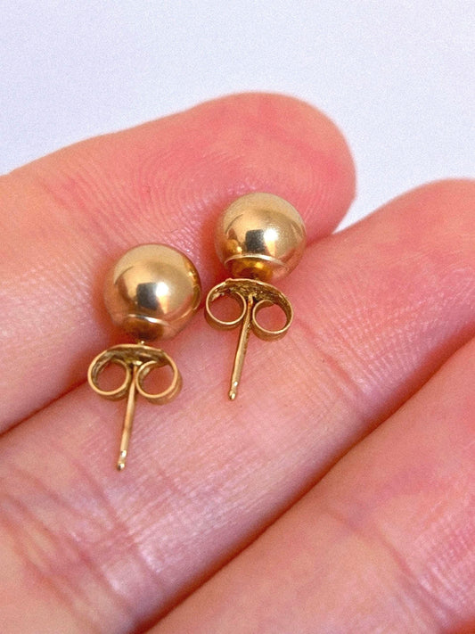 Vintage 10k Gold Circle Ball Stud Earrings