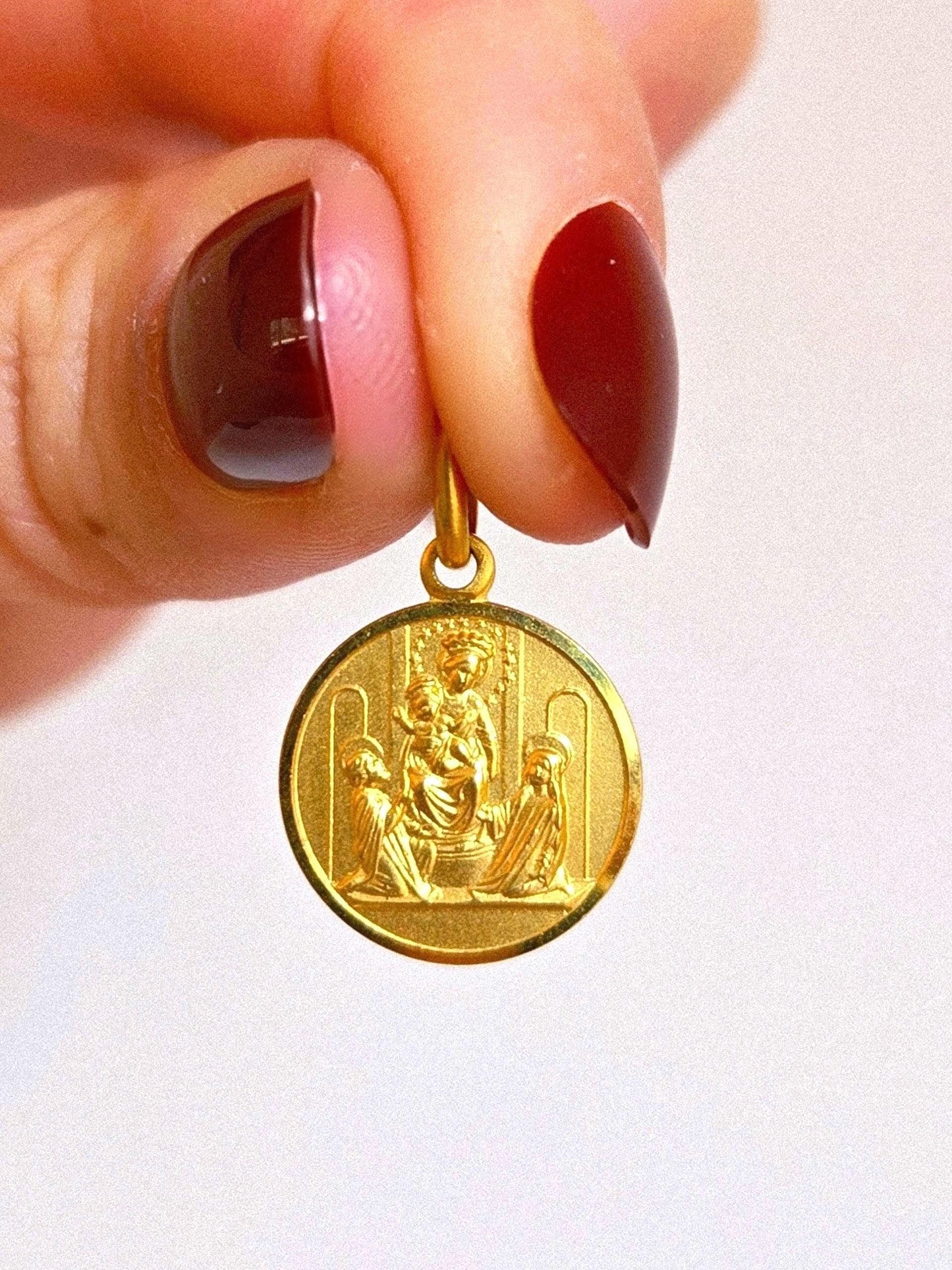 Vintage 10k Gold Baby Jesus & Virgin Mary Pendant - Italian Hallmarks