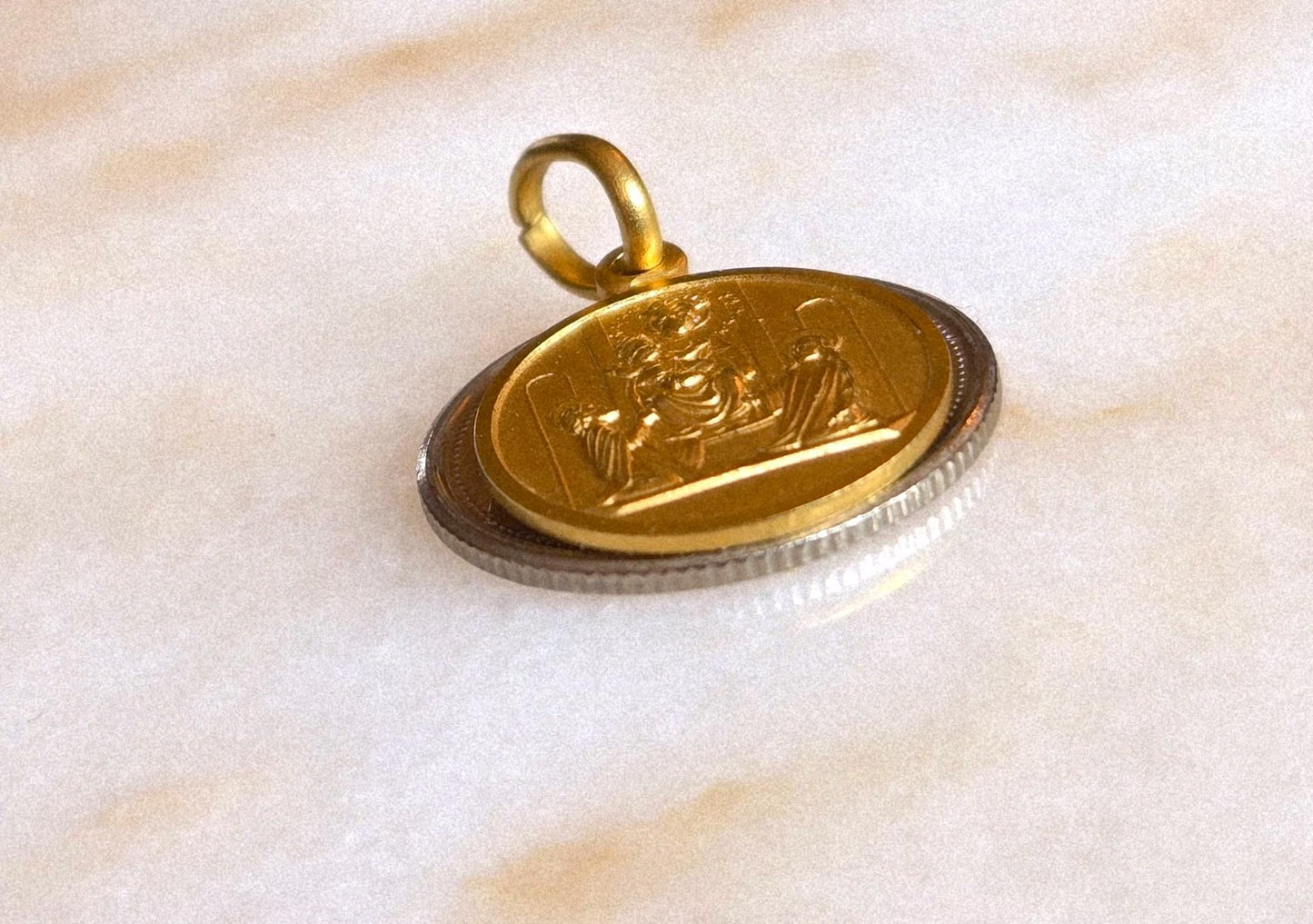 Vintage 10k Gold Baby Jesus & Virgin Mary Pendant - Italian Hallmarks