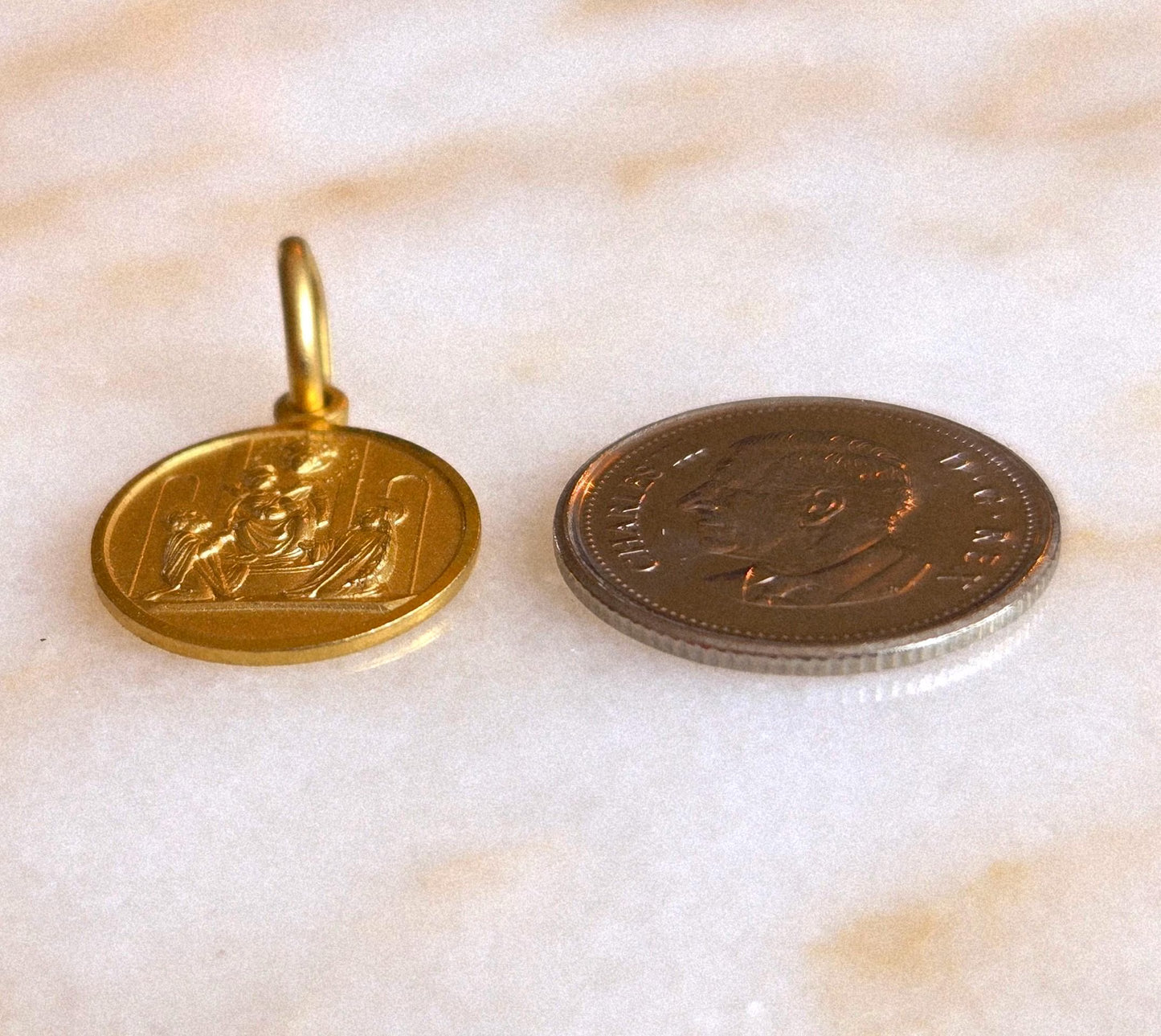 Vintage 10k Gold Baby Jesus & Virgin Mary Pendant - Italian Hallmarks