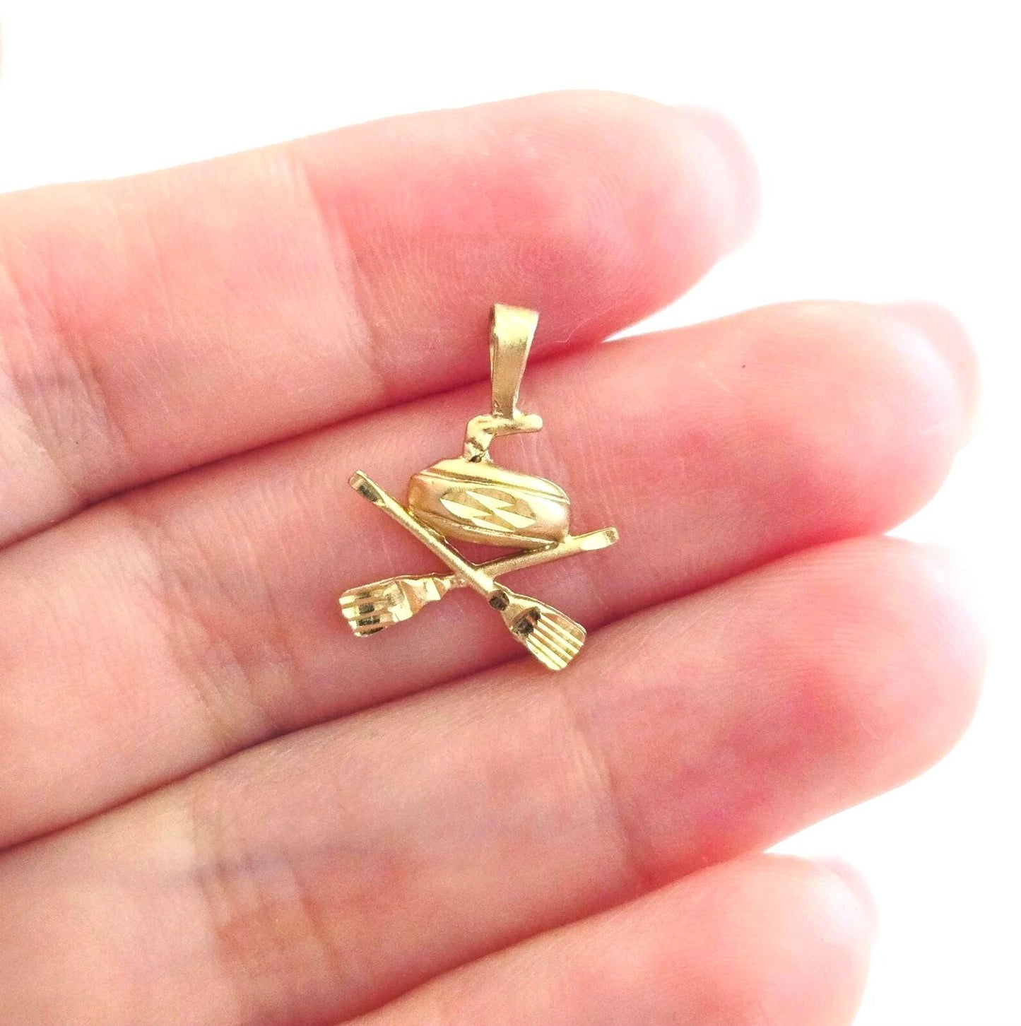 Vintage 10K Gold Curling Charm Pendant - Winter Sport Jewelry