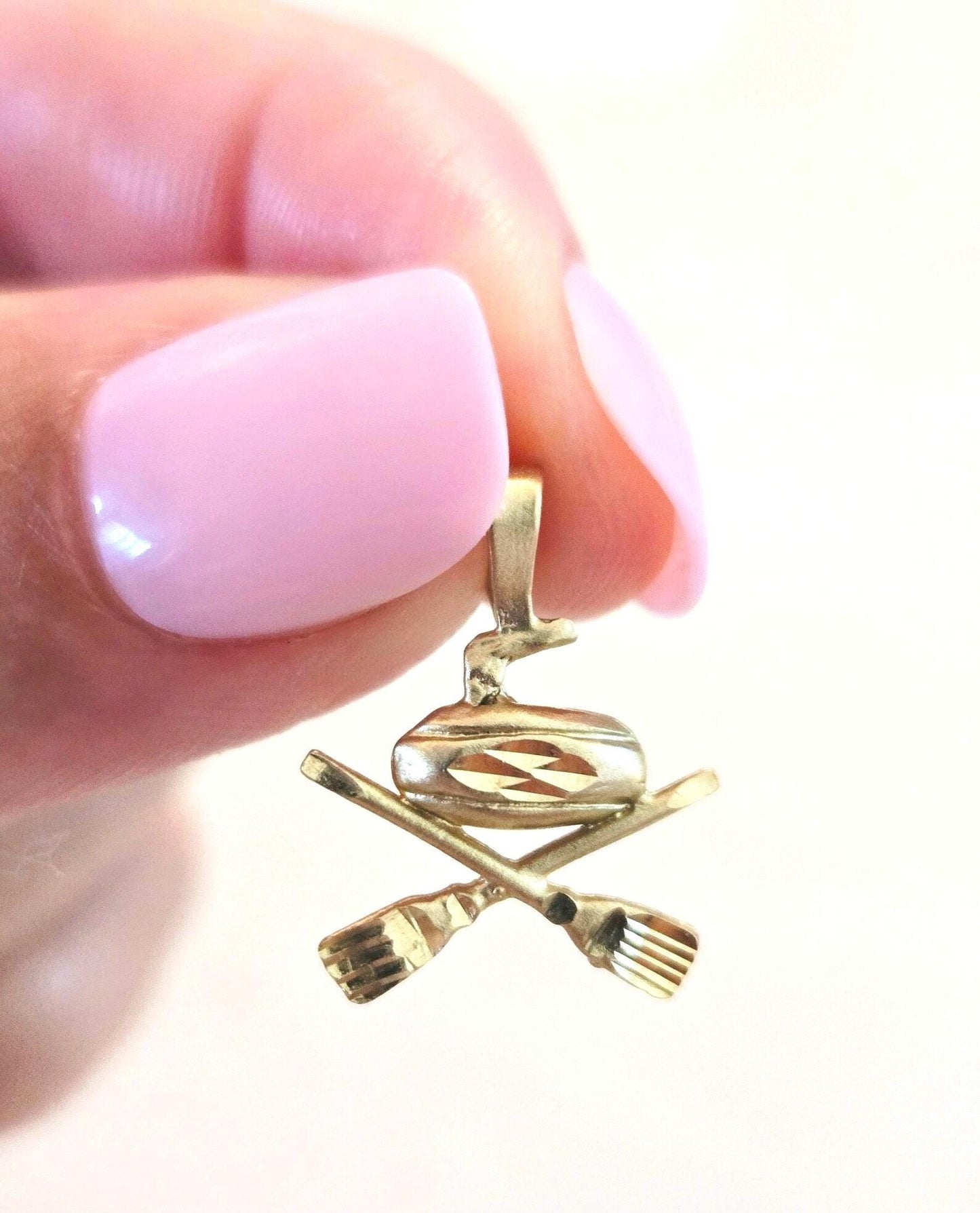 Vintage 10K Gold Curling Charm Pendant - Winter Sport Jewelry