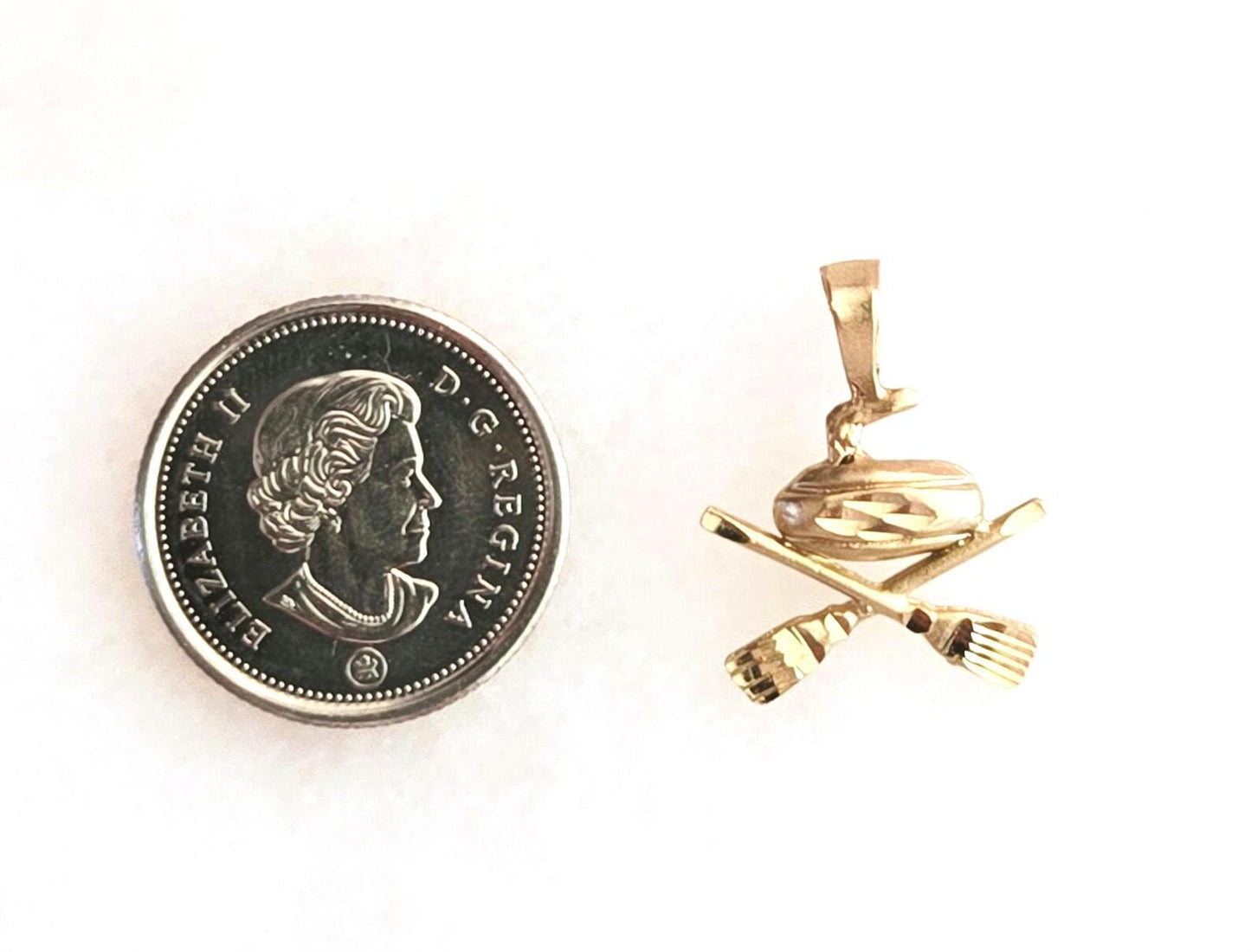 Vintage 10K Gold Curling Charm Pendant - Winter Sport Jewelry