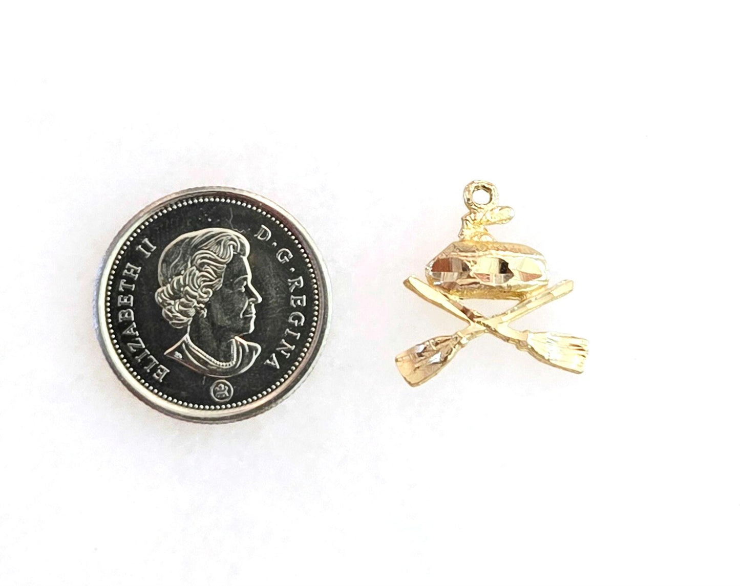 Vintage 10K Gold Curling Charm Pendant - Winter Sports Jewelry