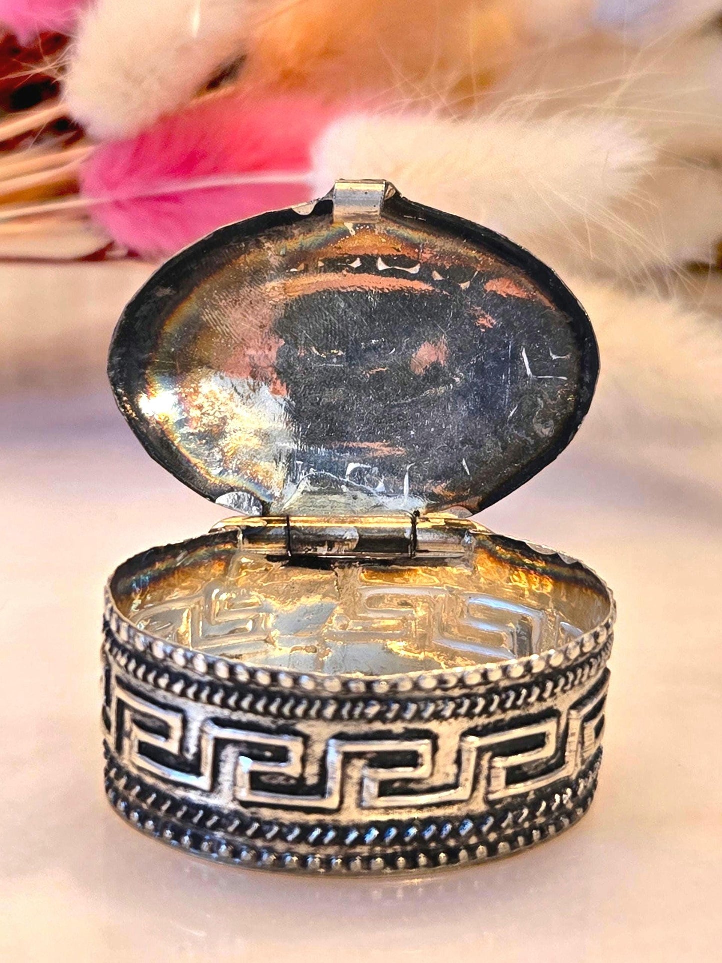 Vintage Greek Key Sterling Silver 925 Trinket Box - Keepsake Jewelry Box