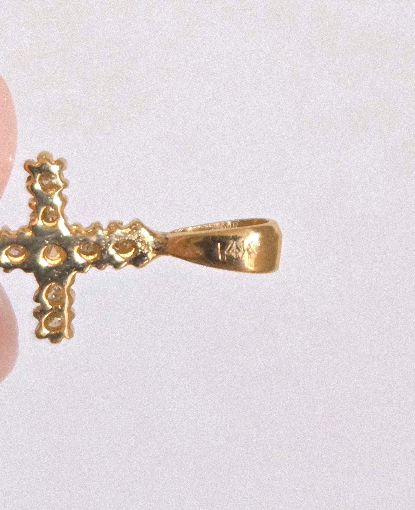14k Yellow Gold Diamond Cross Pendant Natural Diamonds