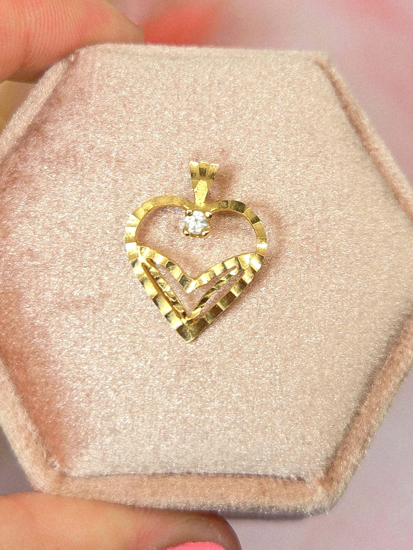 Vintage 10k Gold Open Heart Pendant Charm