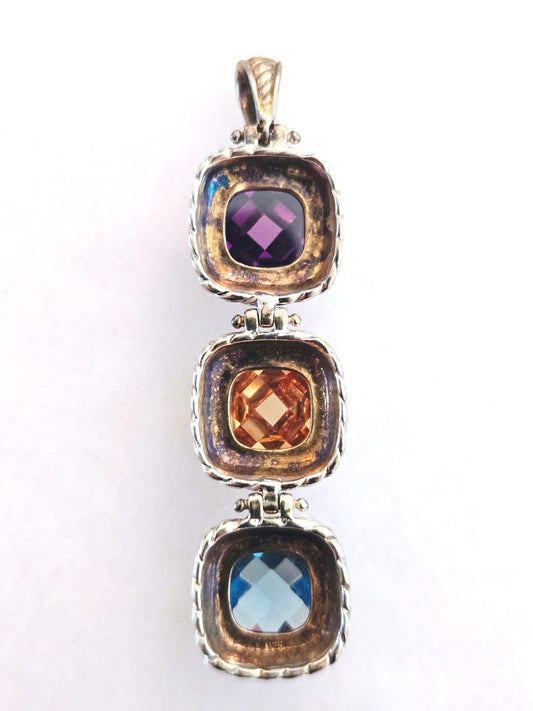 Vintage Sterling Silver Three-Stone Gemstone Pendant