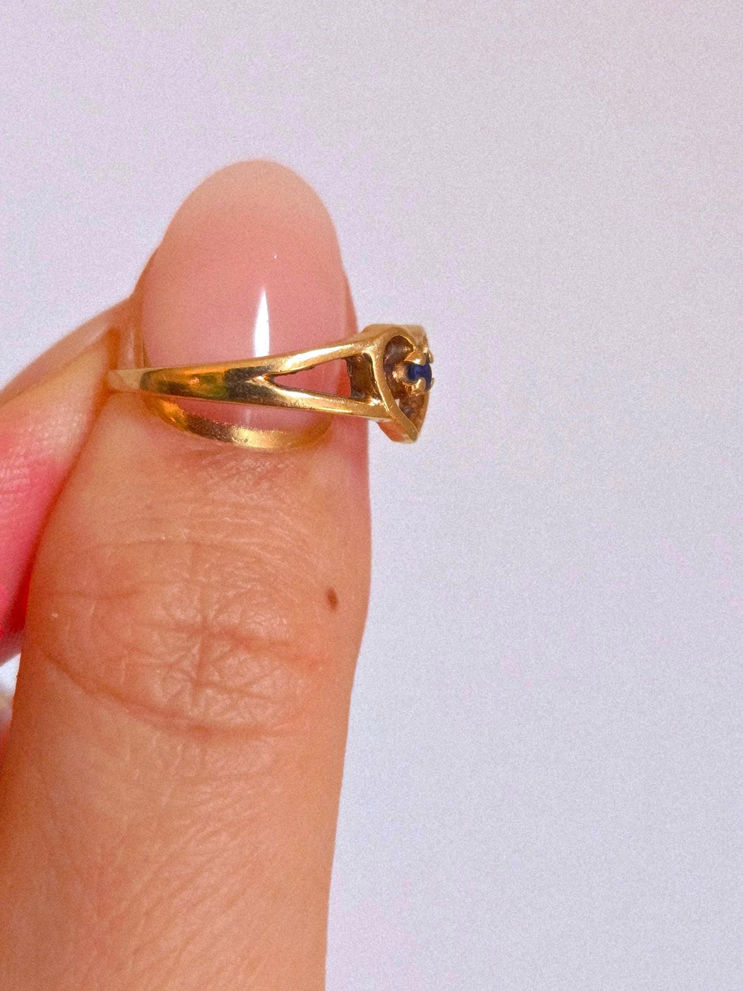 Vintage 10k Gold Heart Ring with Blue Sapphire - Size 5.5