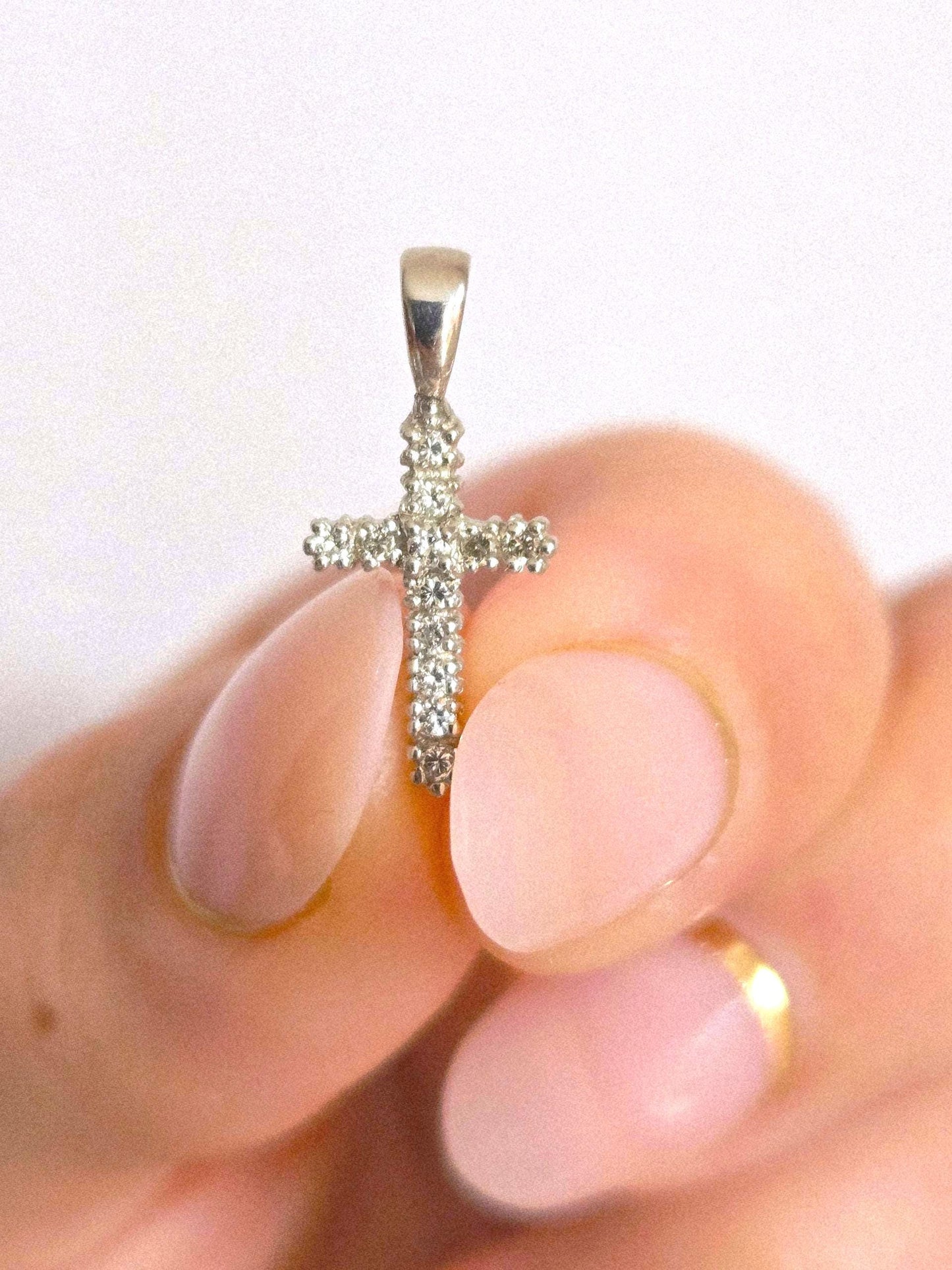 14k White Gold Diamond Cross Pendant Natural Diamonds