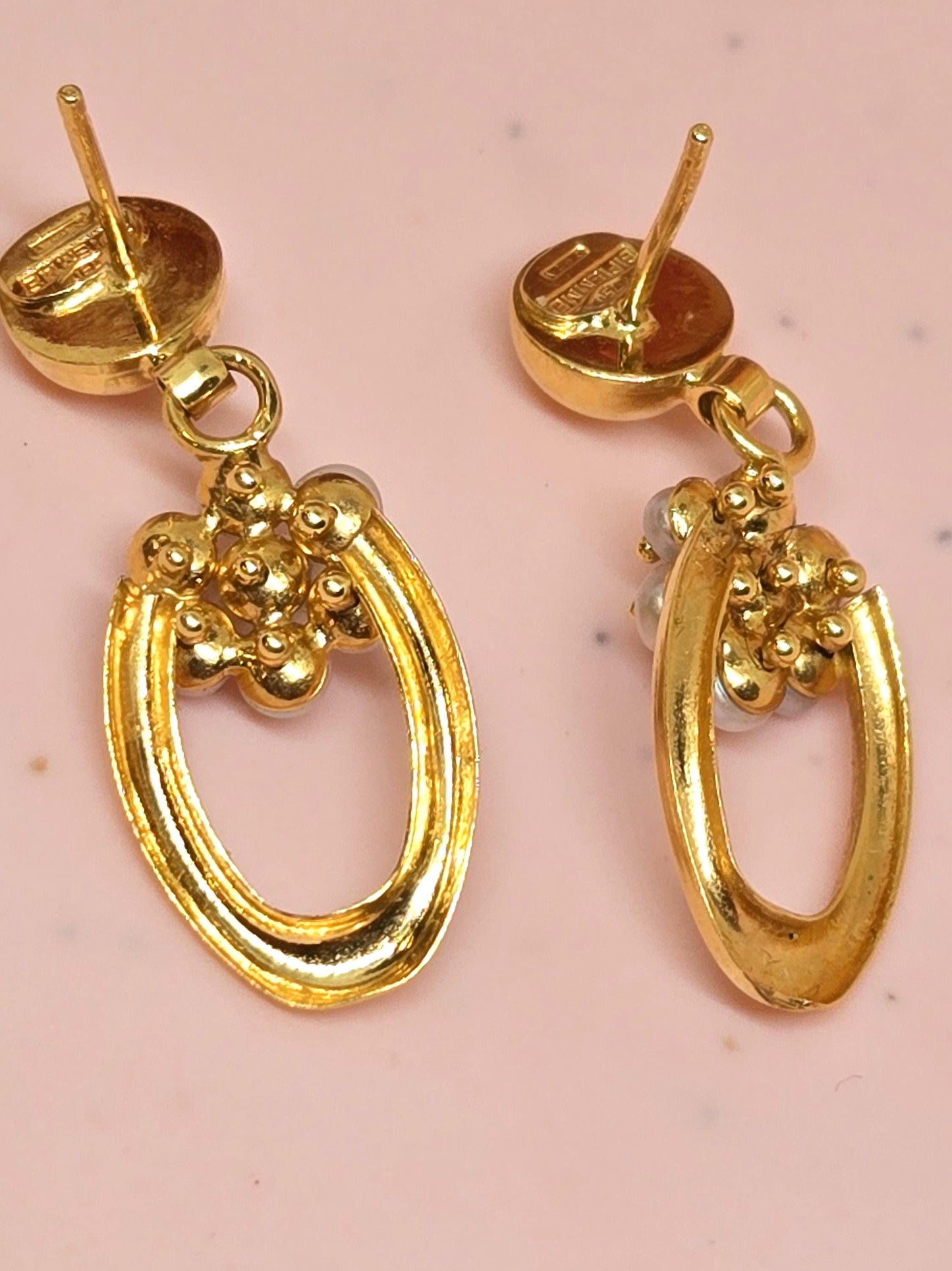 Vintage 1970's 18k 750 Solid Yellow Gold Pearl Earrings - Italian Hallmarks