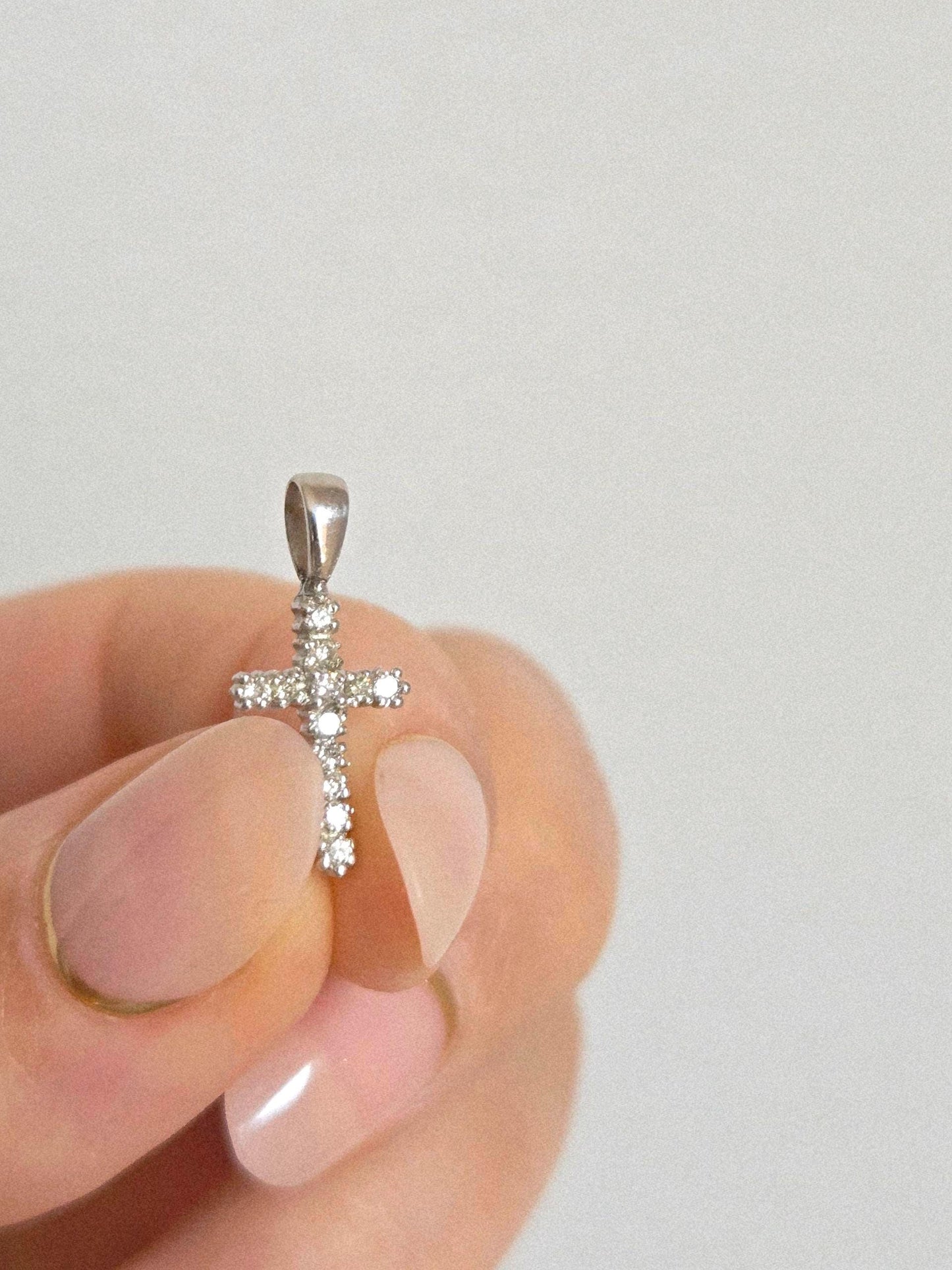 14k White Gold Diamond Cross Pendant Natural Diamonds