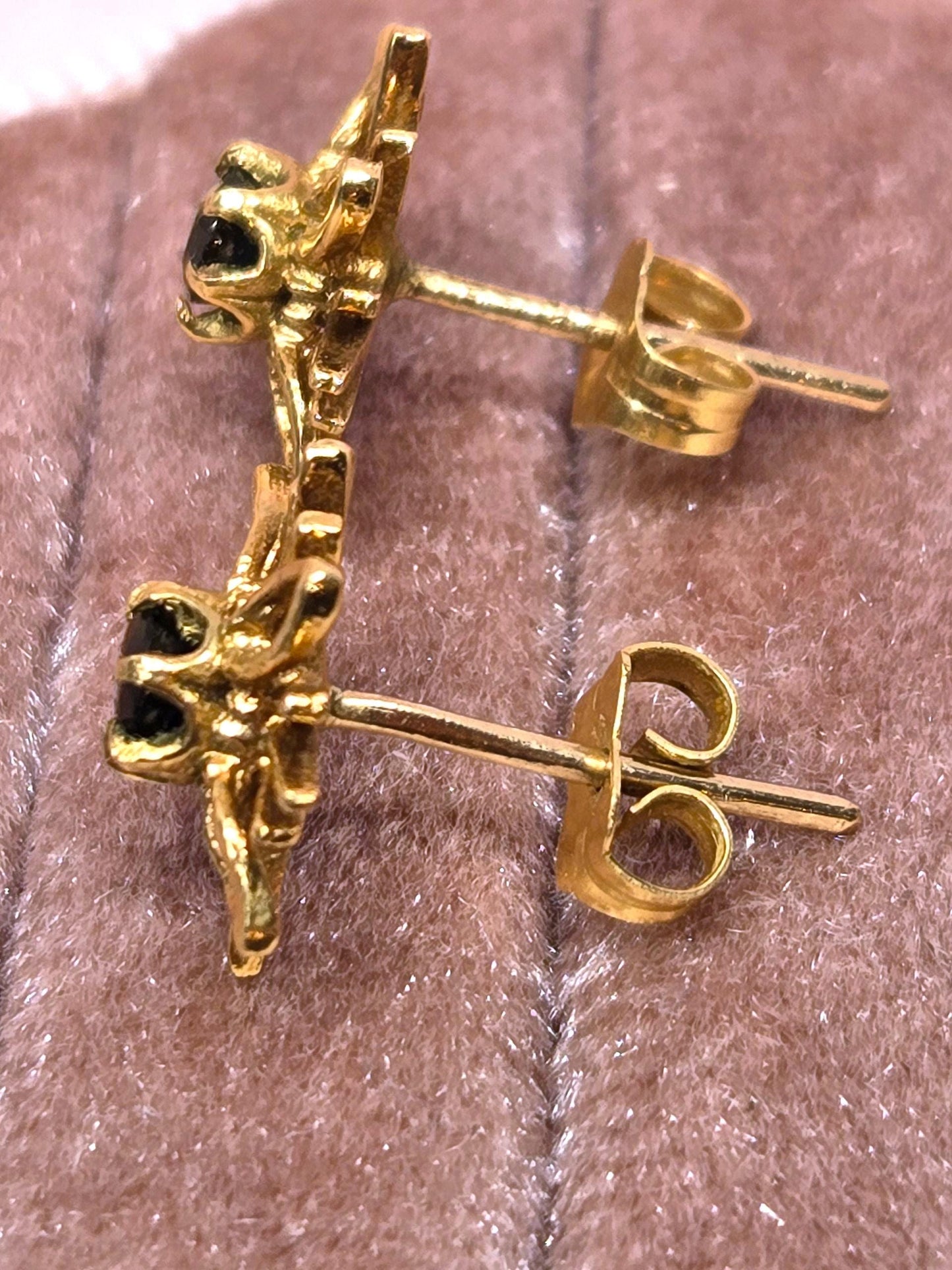 Vintage 10k Gold 1960s Sapphire Starburst Stud Earrings