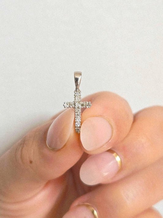 14k White Gold Diamond Cross Pendant Natural Diamonds
