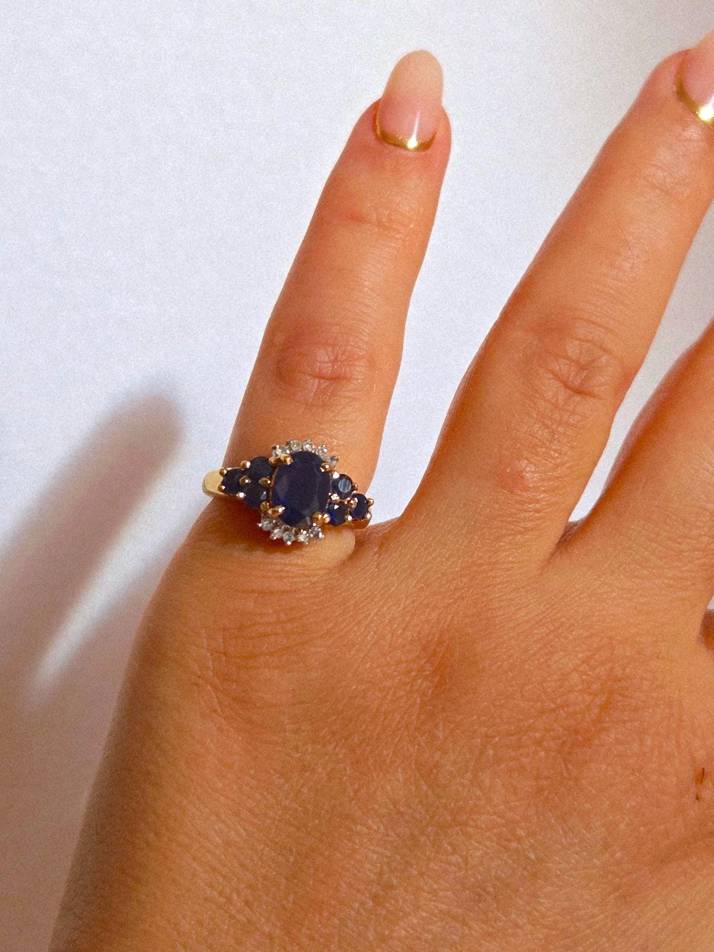 Vintage 10k Gold Blue Sapphire & Diamond Pinky Ring - Size 3.25