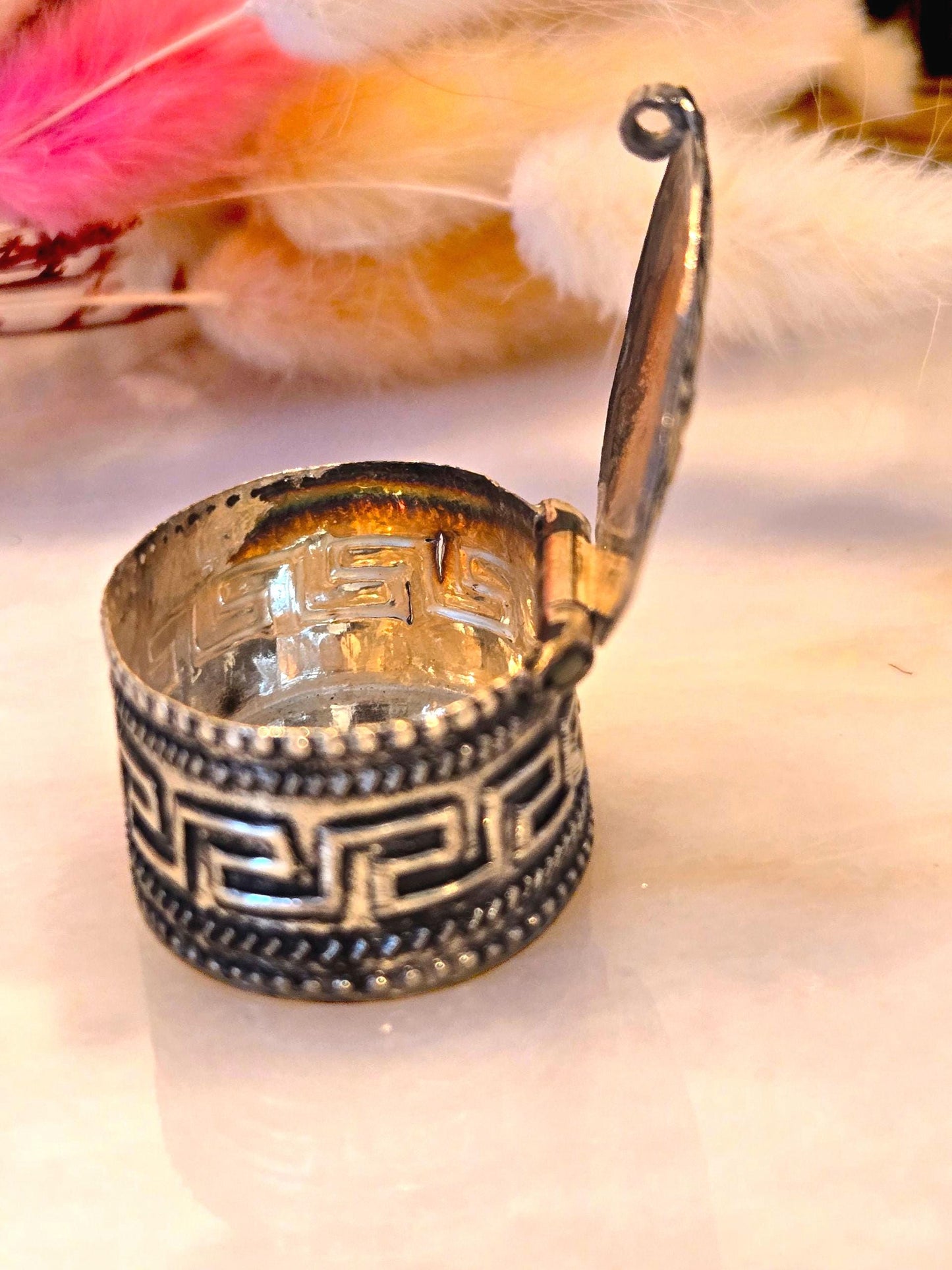 Vintage Greek Key Sterling Silver 925 Trinket Box - Keepsake Jewelry Box