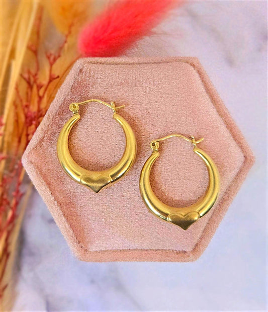Vintage 10k Gold Hoop Earrings with Heart Detail