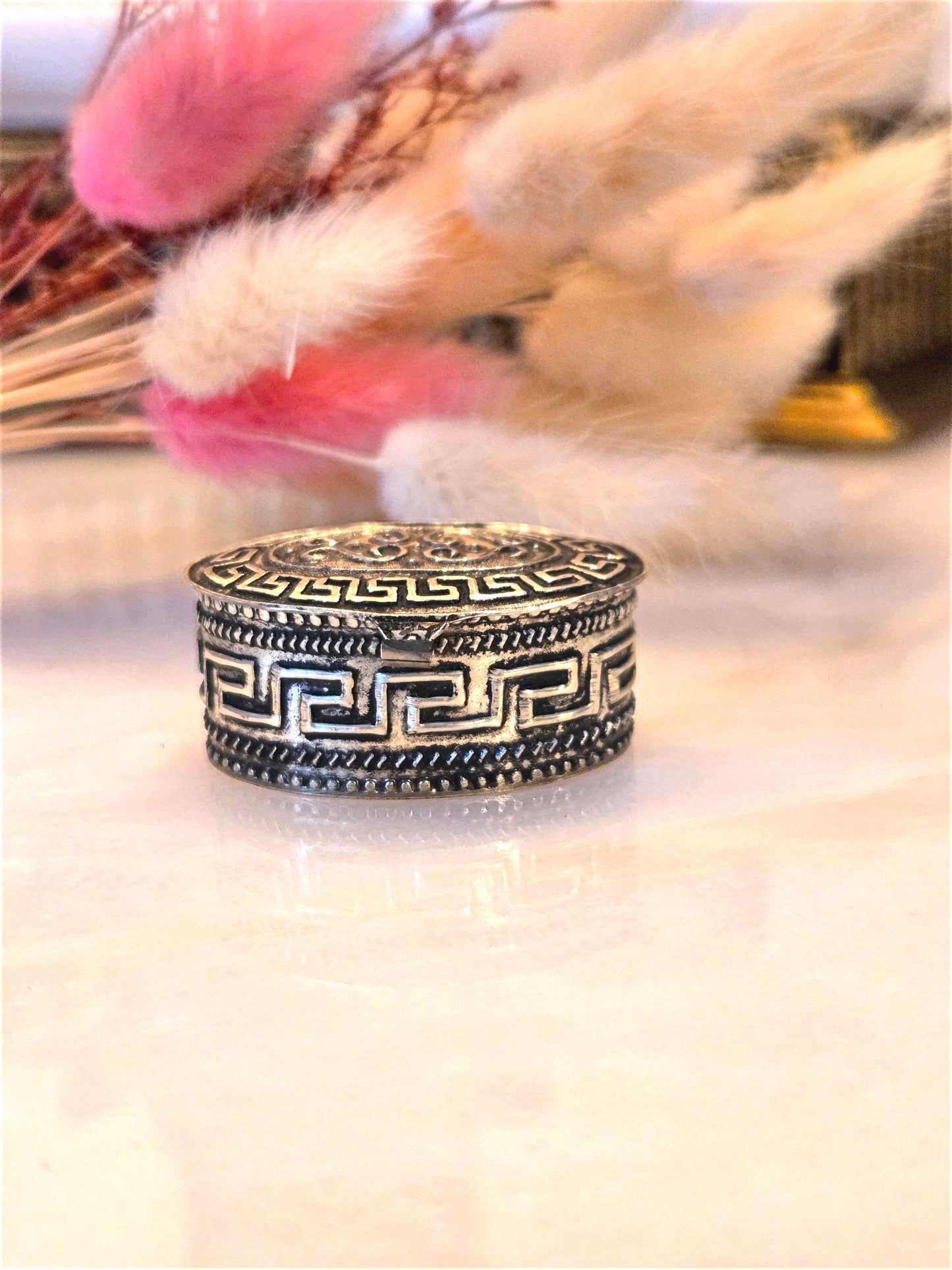 Vintage Greek Key Sterling Silver 925 Trinket Box - Keepsake Jewelry Box