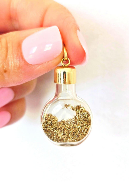 Vintage 14k Gold Glass Bottle Pendant With Gold Shavings - Estate Jewelry