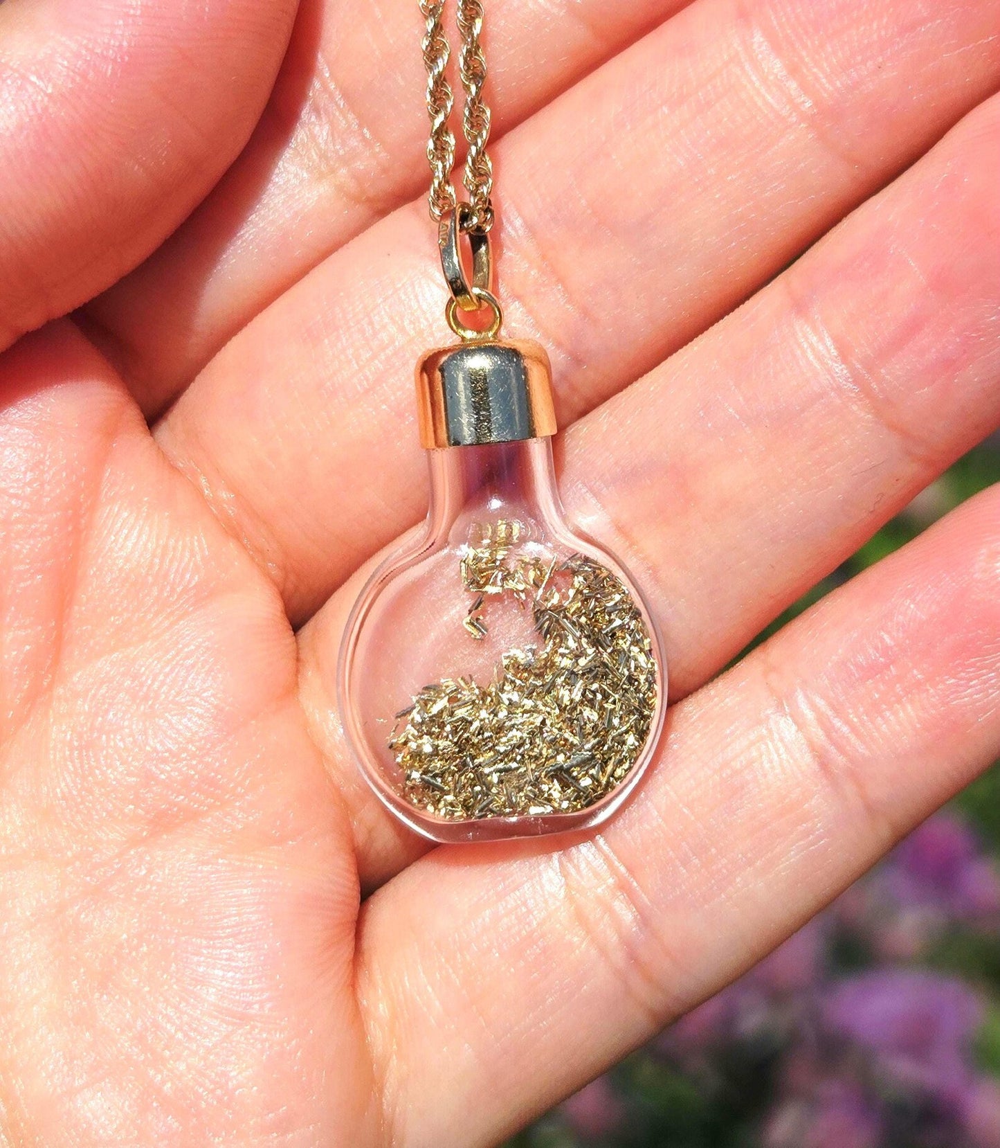 Vintage 14k Gold Glass Bottle Pendant With Gold Shavings - Estate Jewelry