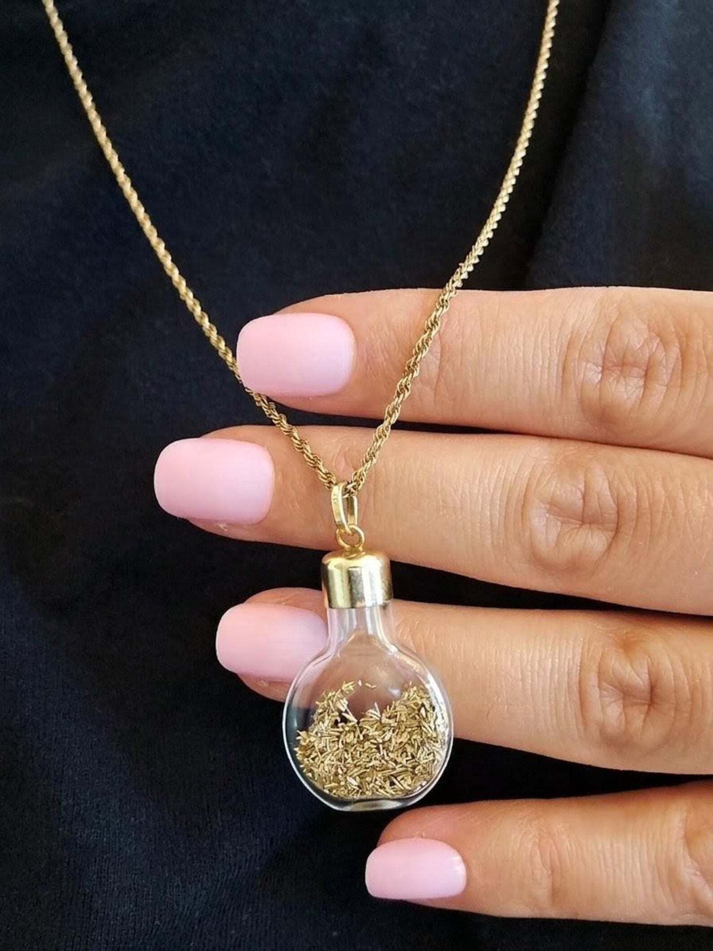 Vintage 14k Gold Glass Bottle Pendant With Gold Shavings - Estate Jewelry