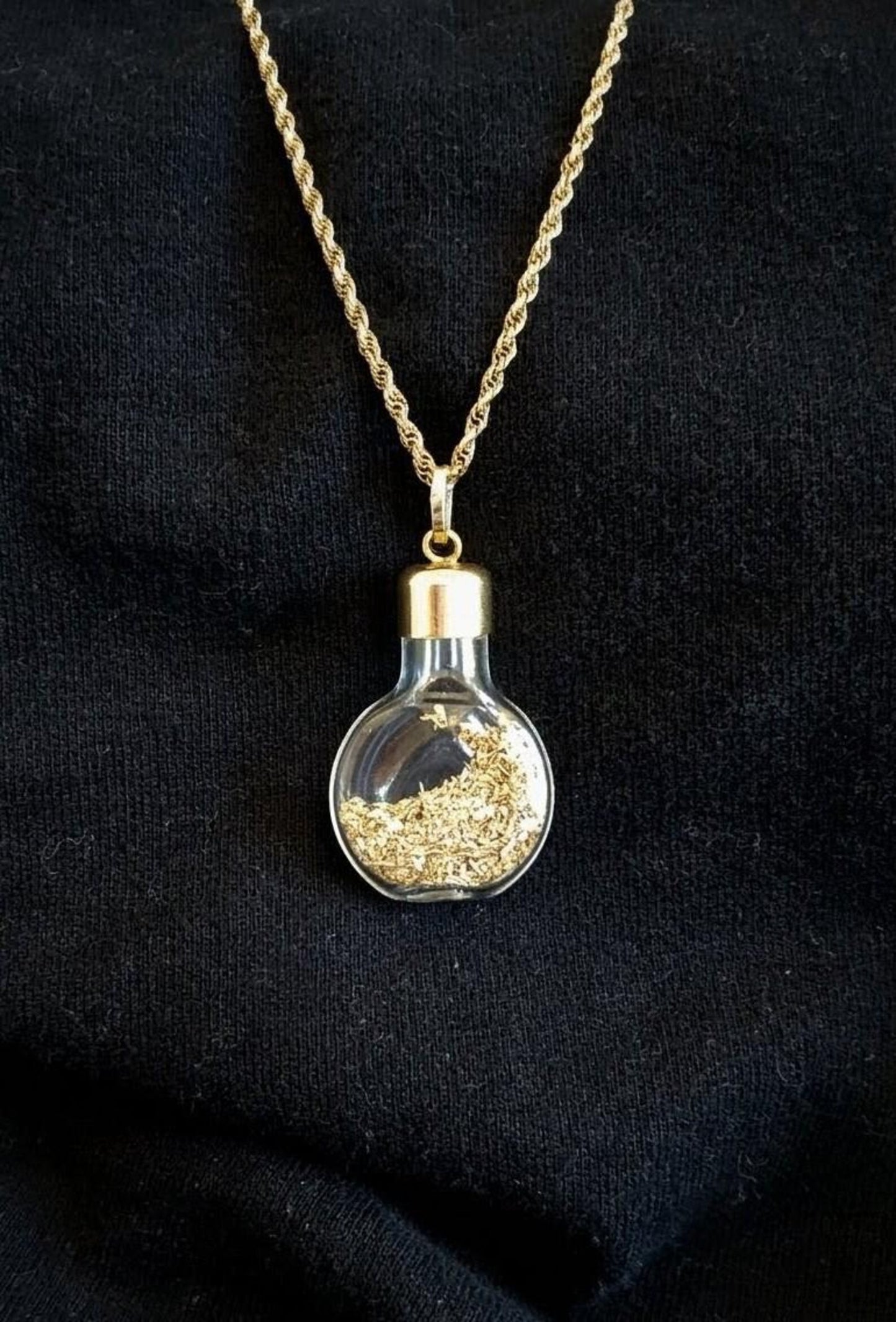 Vintage 14k Gold Glass Bottle Pendant With Gold Shavings - Estate Jewelry