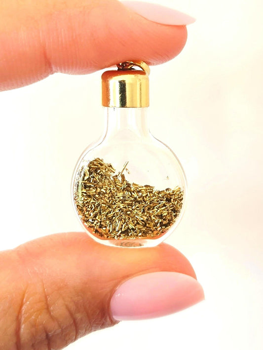 Vintage 14k Gold Glass Bottle Pendant With Gold Shavings - Estate Jewelry
