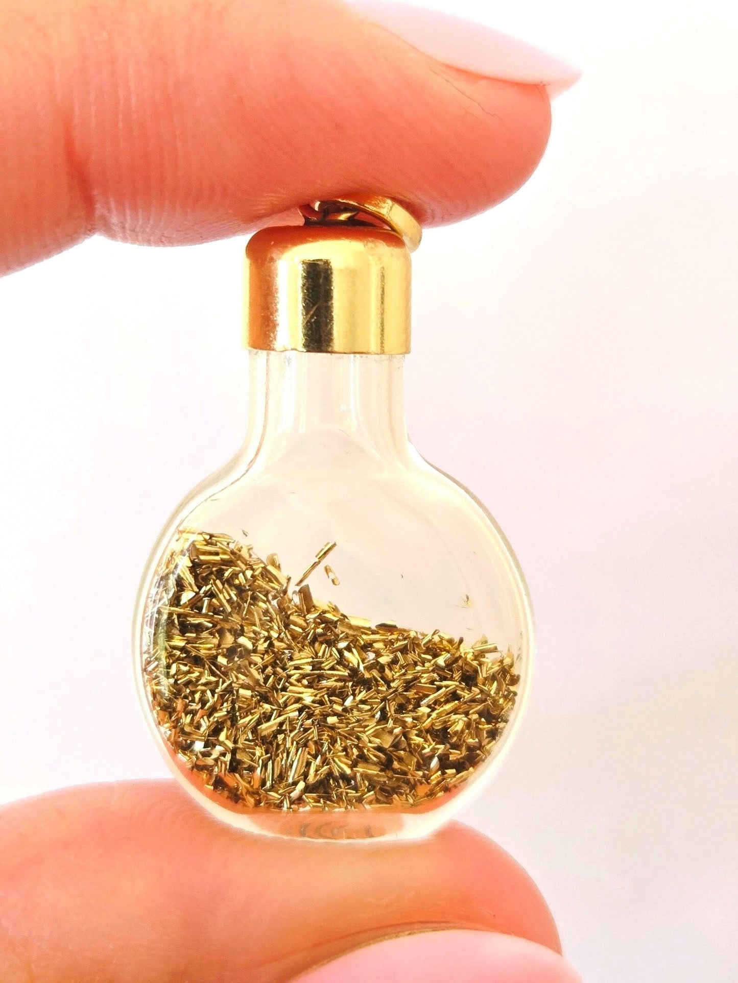 Vintage 14k Gold Glass Bottle Pendant With Gold Shavings - Estate Jewelry