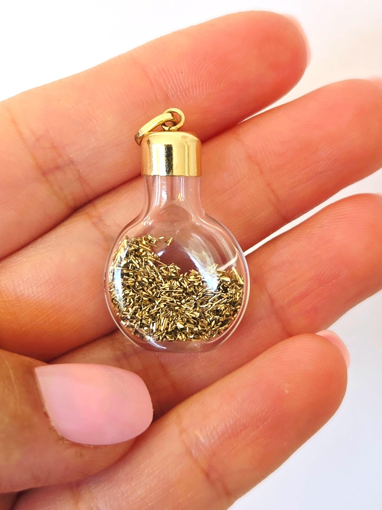 Vintage 14k Gold Glass Bottle Pendant With Gold Shavings - Estate Jewelry
