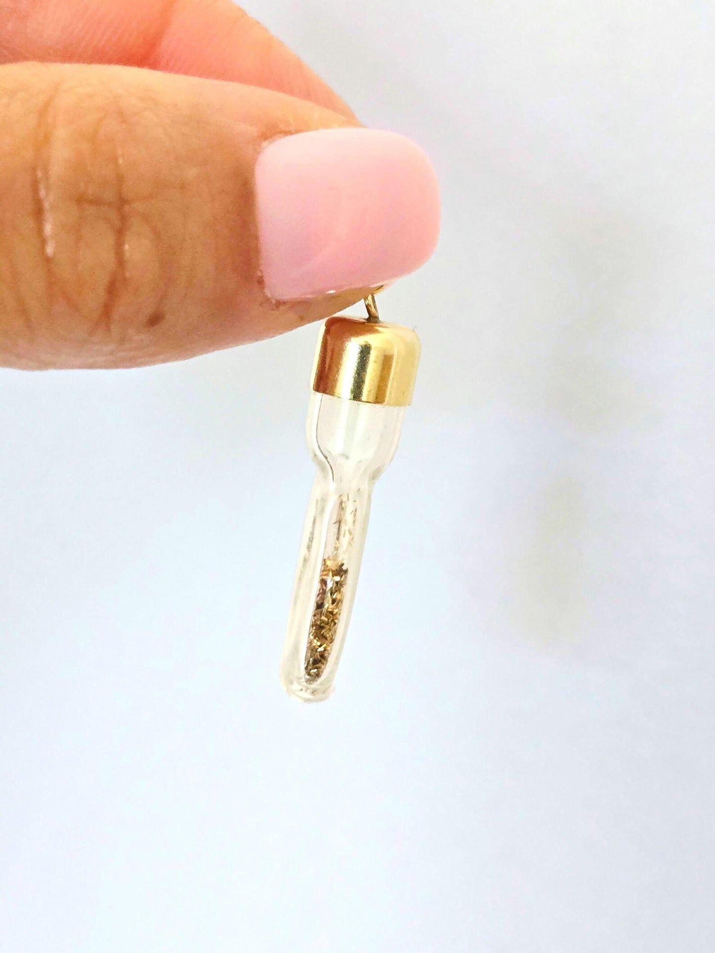 Vintage 14k Gold Glass Bottle Pendant With Gold Shavings - Estate Jewelry