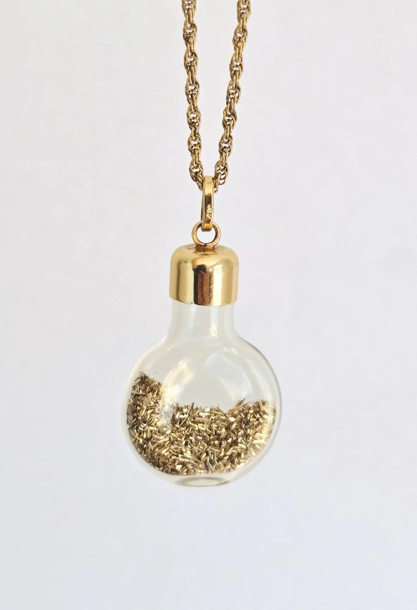 Vintage 14k Gold Glass Bottle Pendant With Gold Shavings - Estate Jewelry