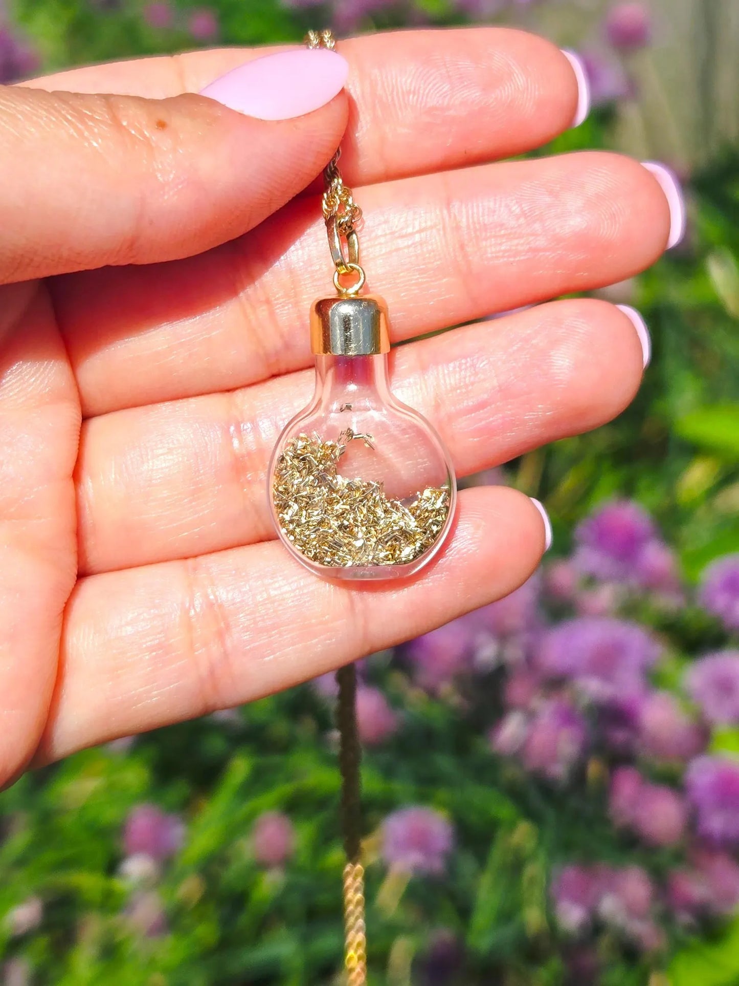 Vintage 14k Gold Glass Bottle Pendant With Gold Shavings - Estate Jewelry