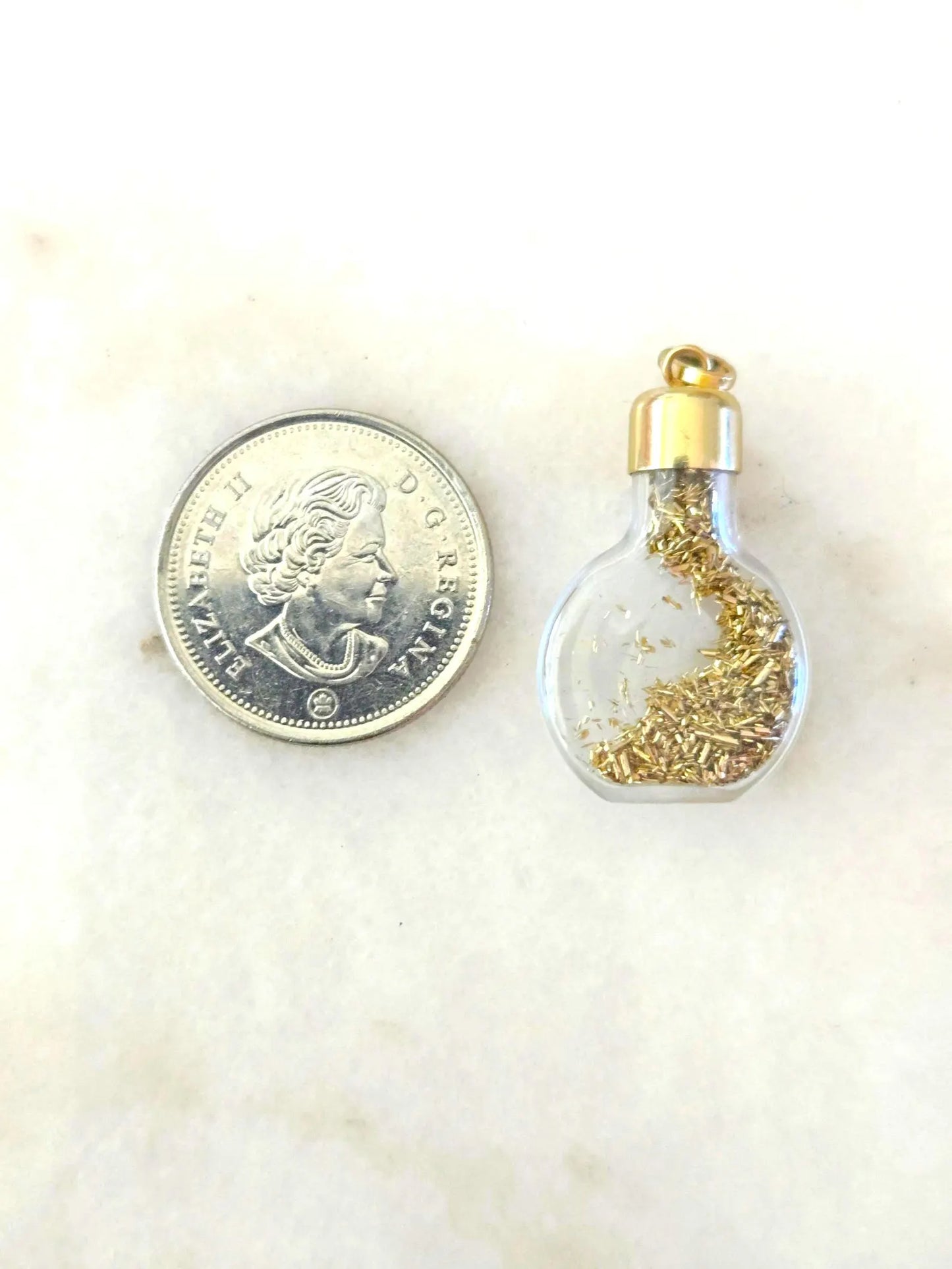 Vintage 14k Gold Glass Bottle Pendant With Gold Shavings - Estate Jewelry