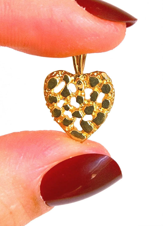 Vintage 10k Gold Nugget Heart Pendant Charm