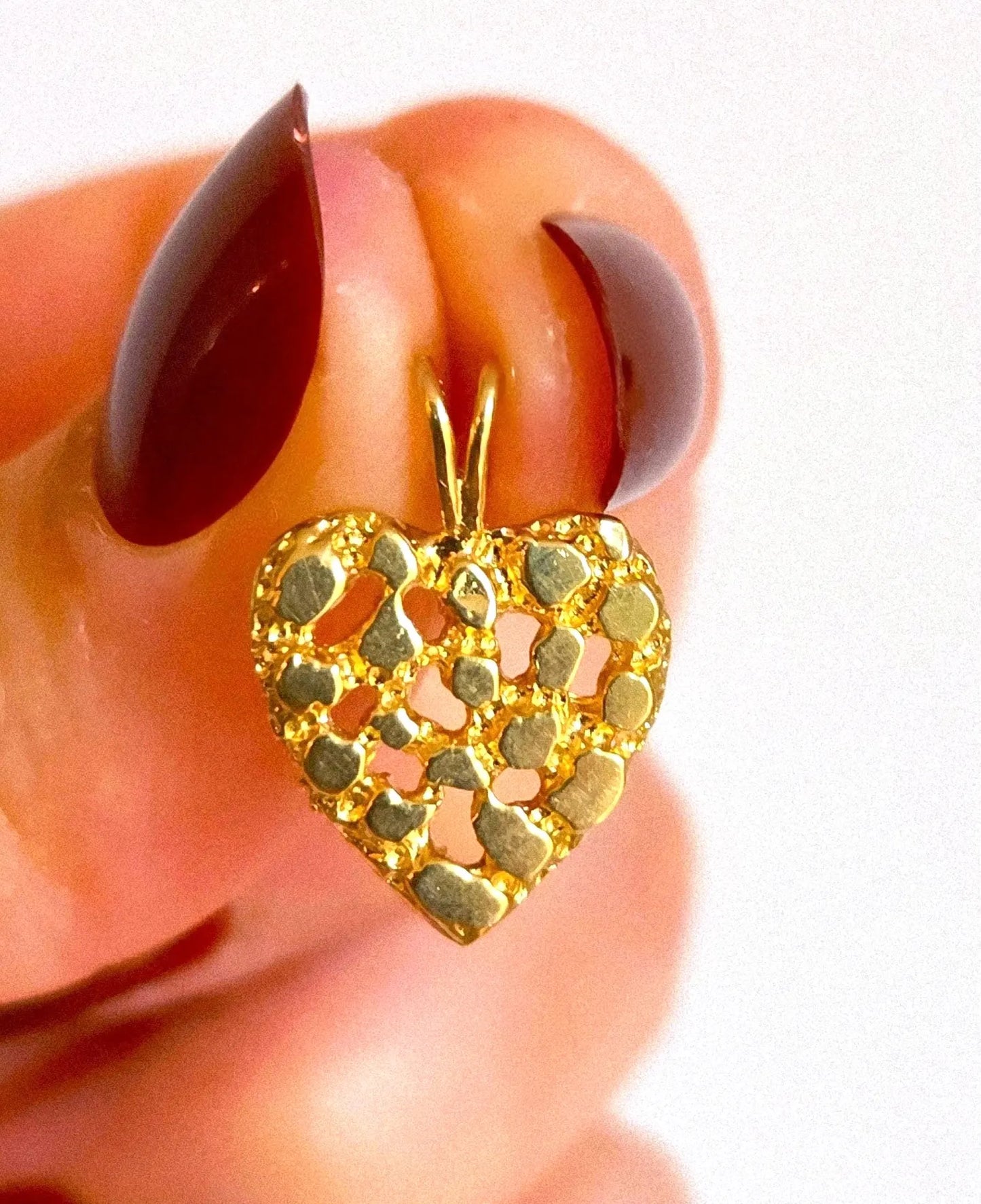 Vintage 10k Gold Nugget Heart Pendant Charm
