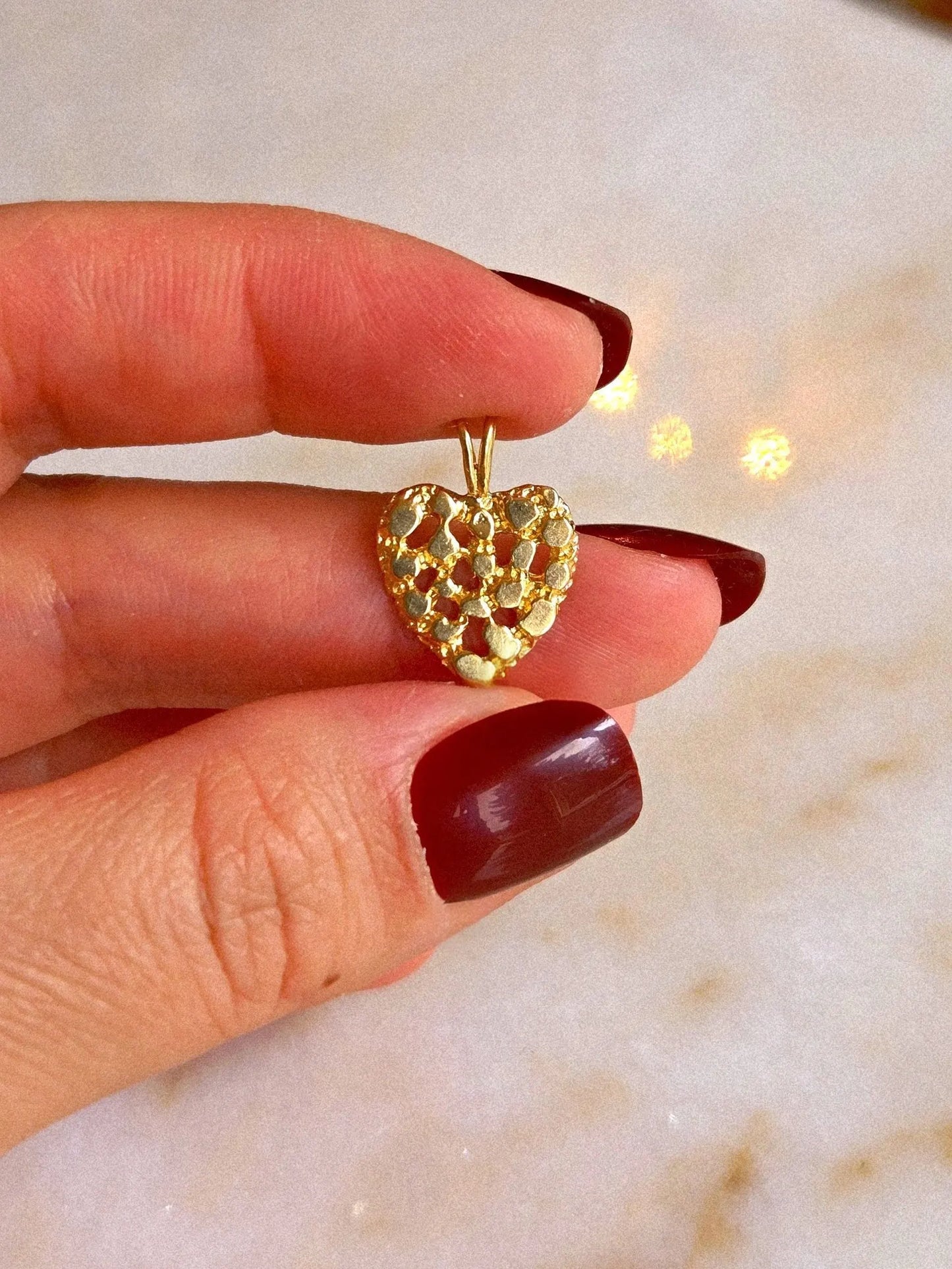 Vintage 10k Gold Nugget Heart Pendant Charm