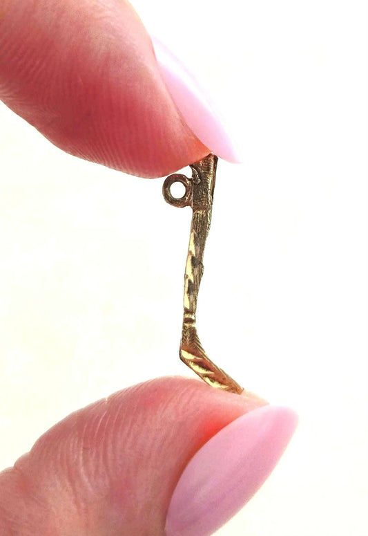 Vintage 10K Gold Hockey Stick Charm - Winter Sports Jewelry