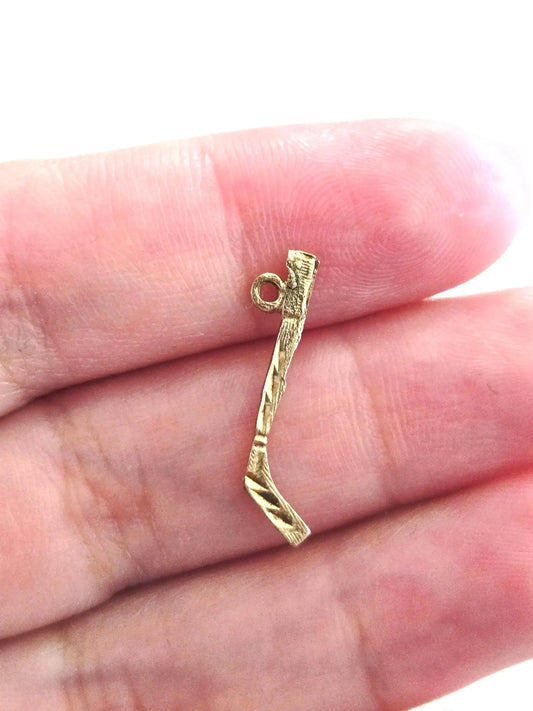 Vintage 10K Gold Hockey Stick Charm - Winter Sports Jewelry