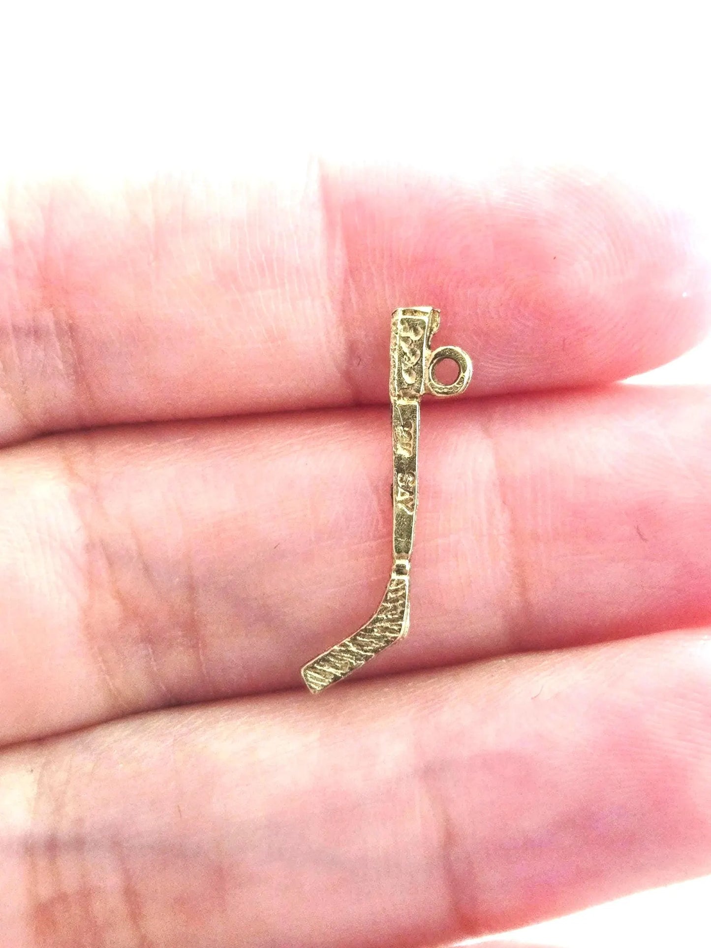 Vintage 10K Gold Hockey Stick Charm - Winter Sports Jewelry