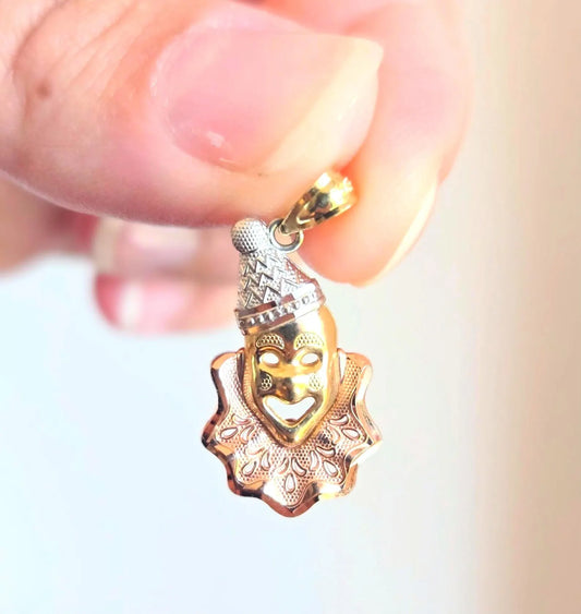 Vintage 10K Three-Tone Gold Clown Jester Pendant