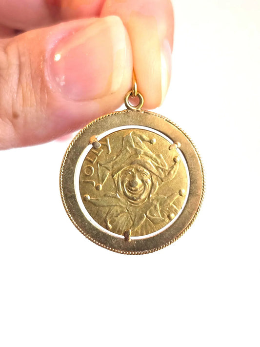 Vintage 18K 750 gold JOLLY jester joker medallion pendant