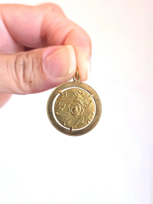 Vintage 18K Gold JOLLY Jester Joker Medallion Pendant